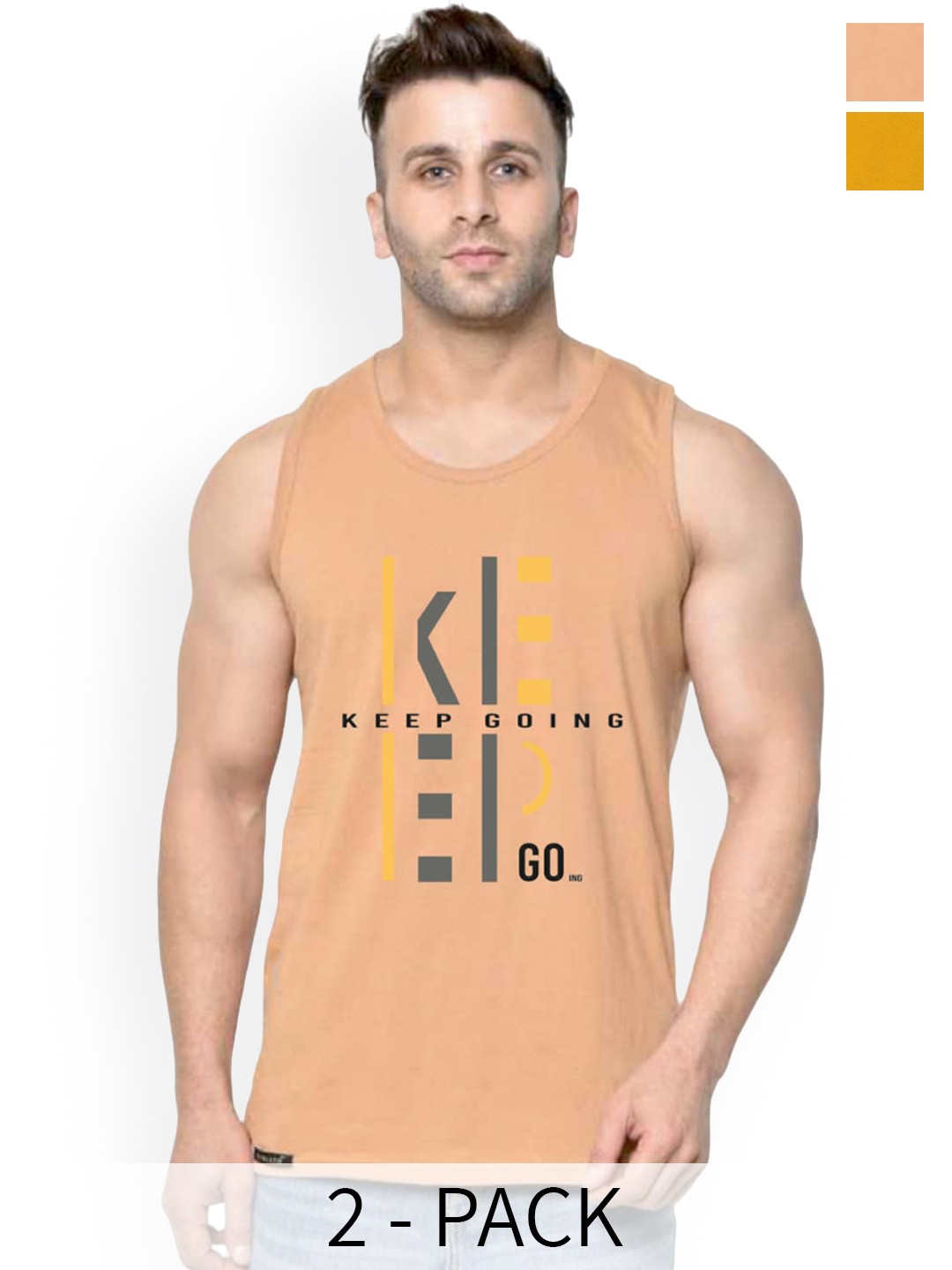 

SLOWLORIS Pack Of 2 Printed Gym Innerwear Vests SL26 (RUST KEEP) (MUSTARD ADV)