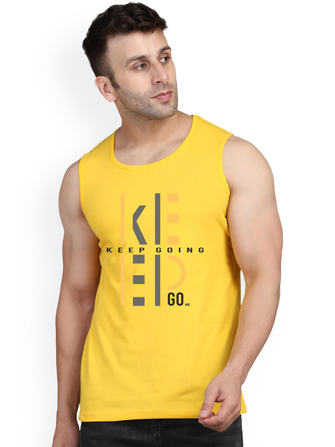 

SLOWLORIS Pack Of 2 Printed Gym Innerwear Vests SL26 (YELLOW KEEP) (MAROON ADV)