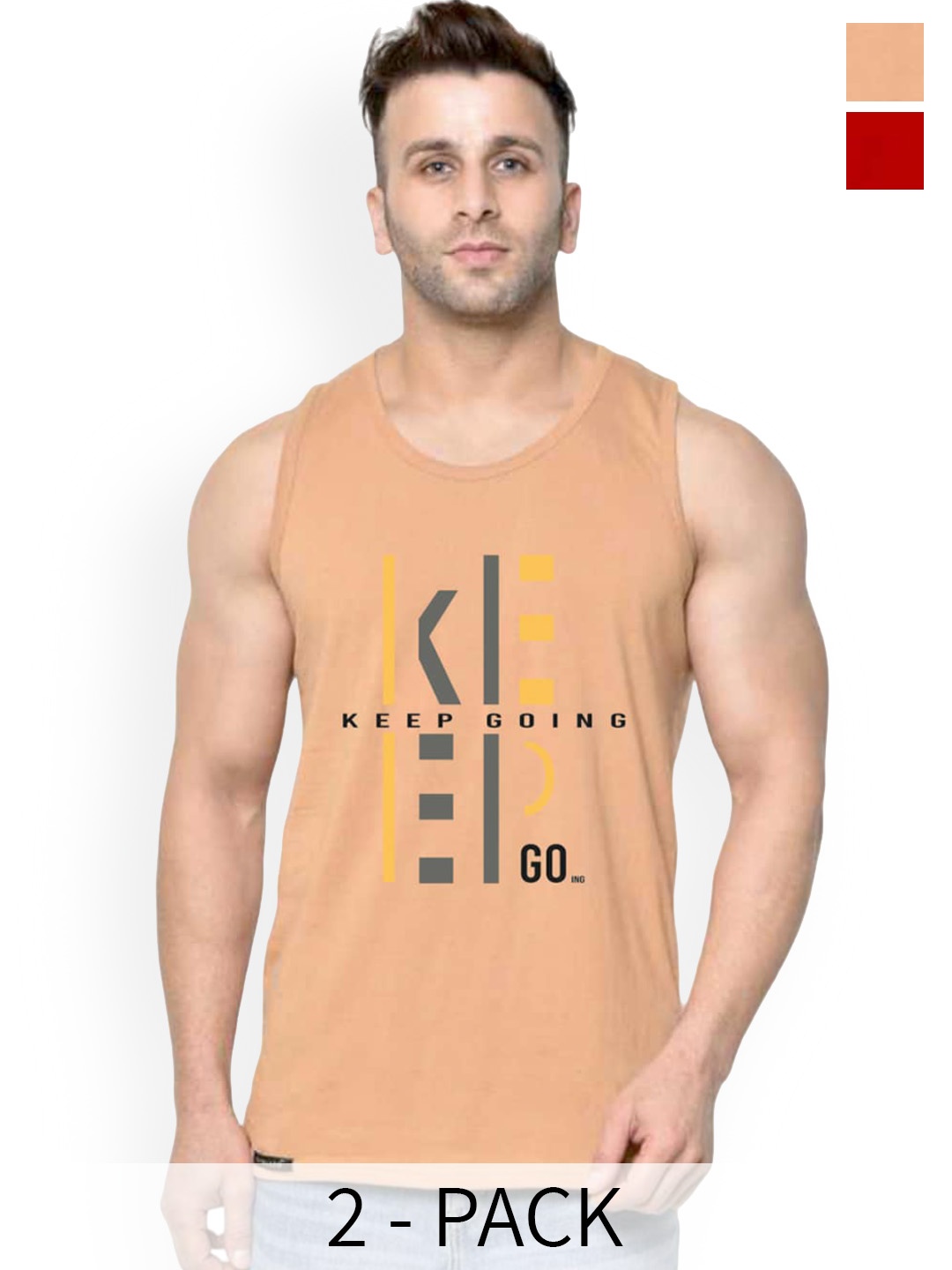 

SLOWLORIS Pack Of 2 Printed Bio-Wash Innerwear Vests SL26 (RUST KEEP) (RED ADV)