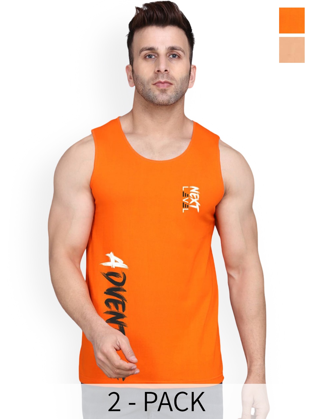 

SLOWLORIS Pack Of 2 Printed Bio-Wash Cotton Gym Vests SL26 (RUST KEEP) (ORANGE ADV)