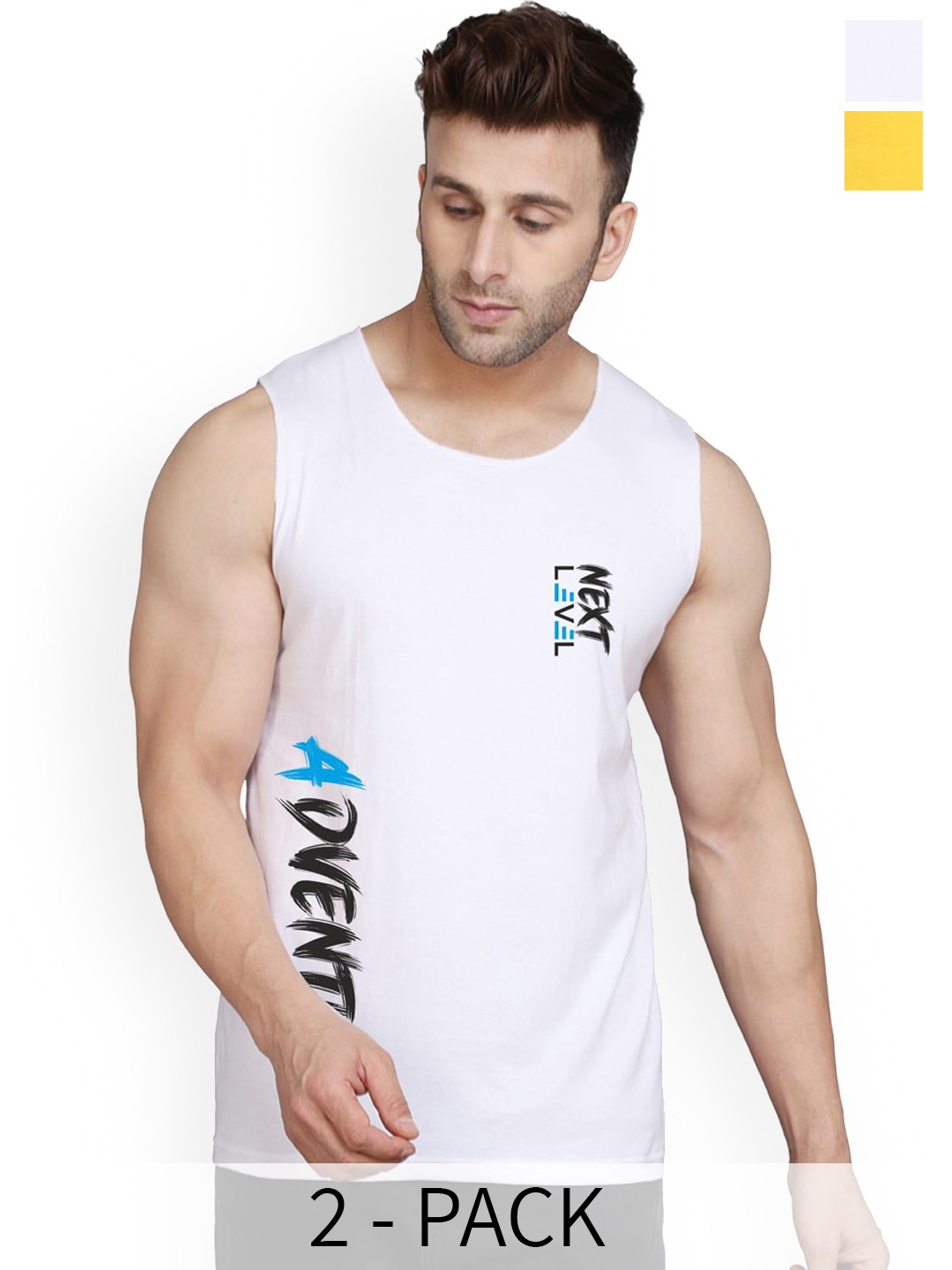 

SLOWLORIS Pack Of 2 Printed Bio-Wash Innerwear Vests SL26 (YELLOW KEEP) (WHITE ADV)