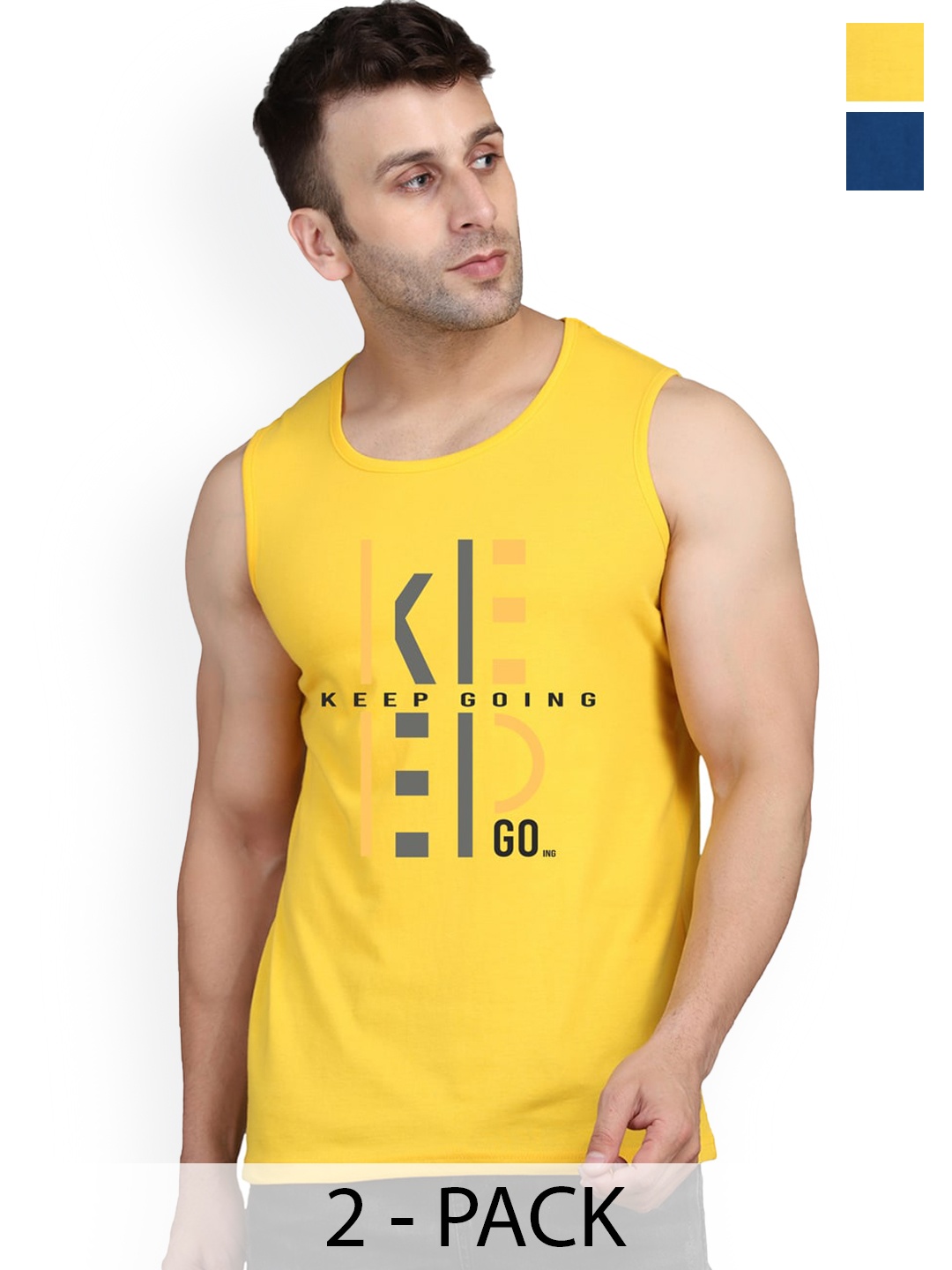 

SLOWLORIS Pack Of 2 Printed Sleeveless Bio-Wash Innerwear Vests SL26, Yellow