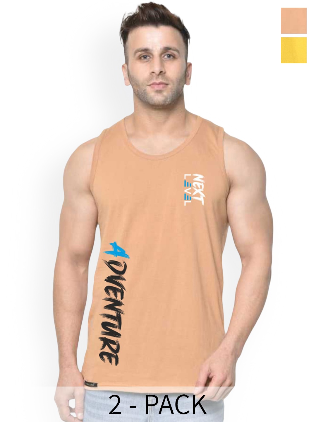 

SLOWLORIS Pack Of 2 Printed Bio-Wash Innerwear Vests SL26 (YELLOW KEEP) (RUST ADV)