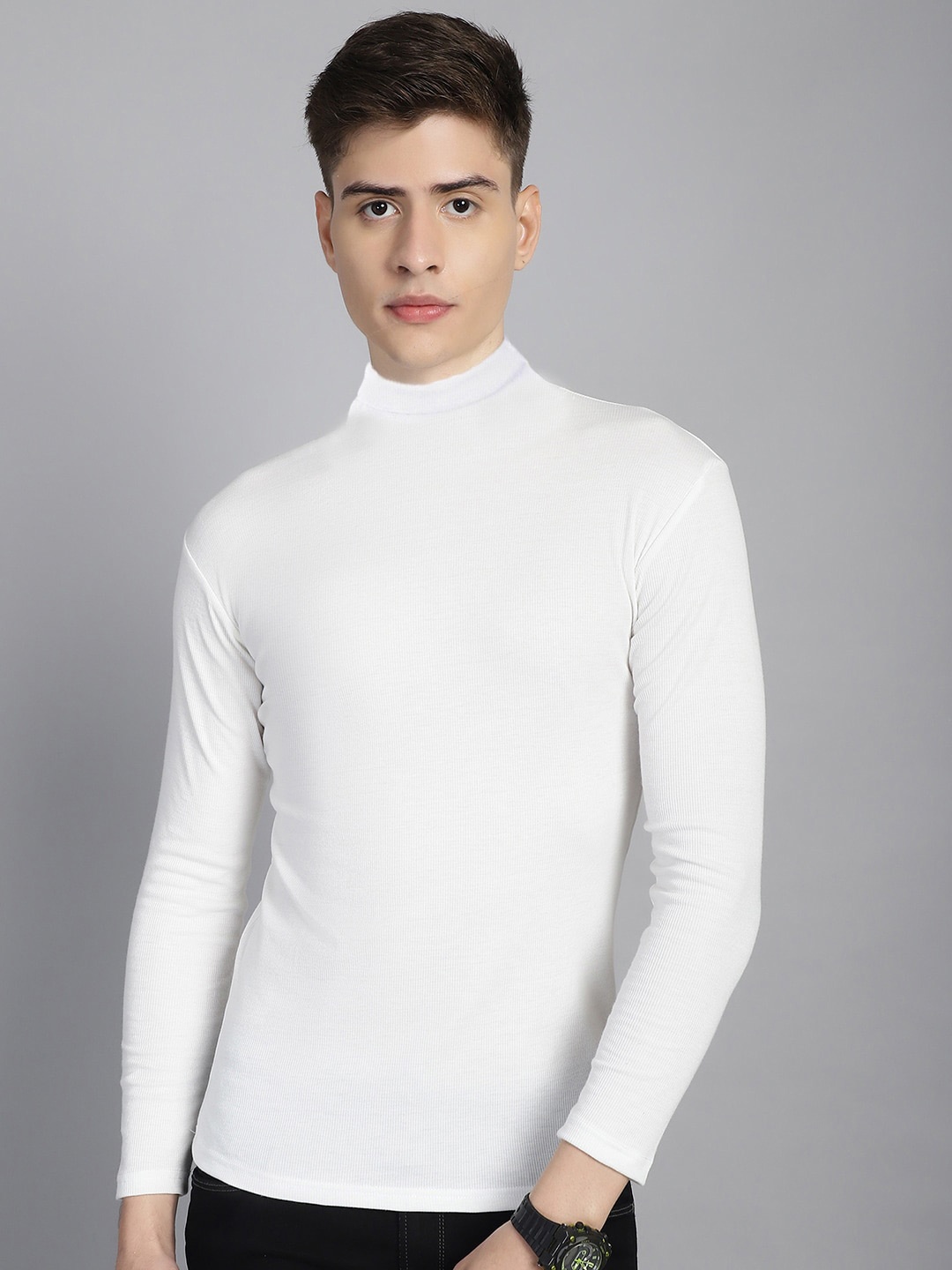 

urSense Ribbed High Neck Slim Fit T-shirt, White