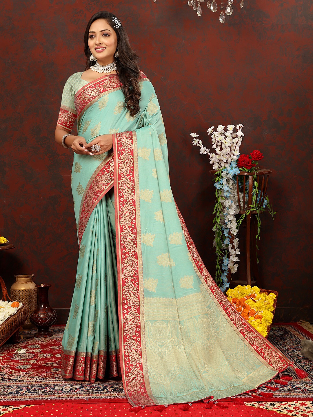 

YAVIRA SILK Woven Design Zari Kota Saree, Blue