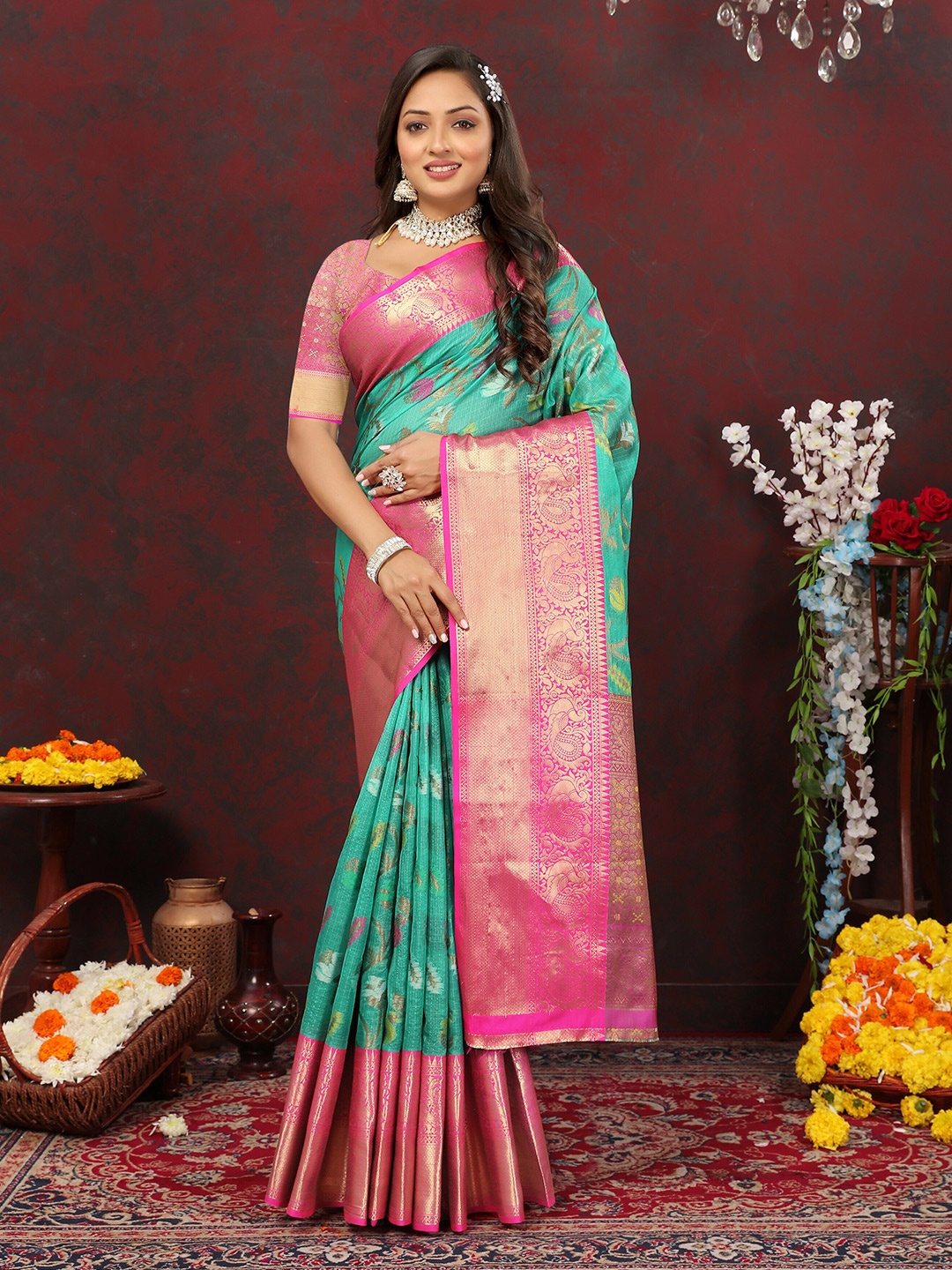 

YAVIRA SILK Woven Design Zari Kota Saree, Blue