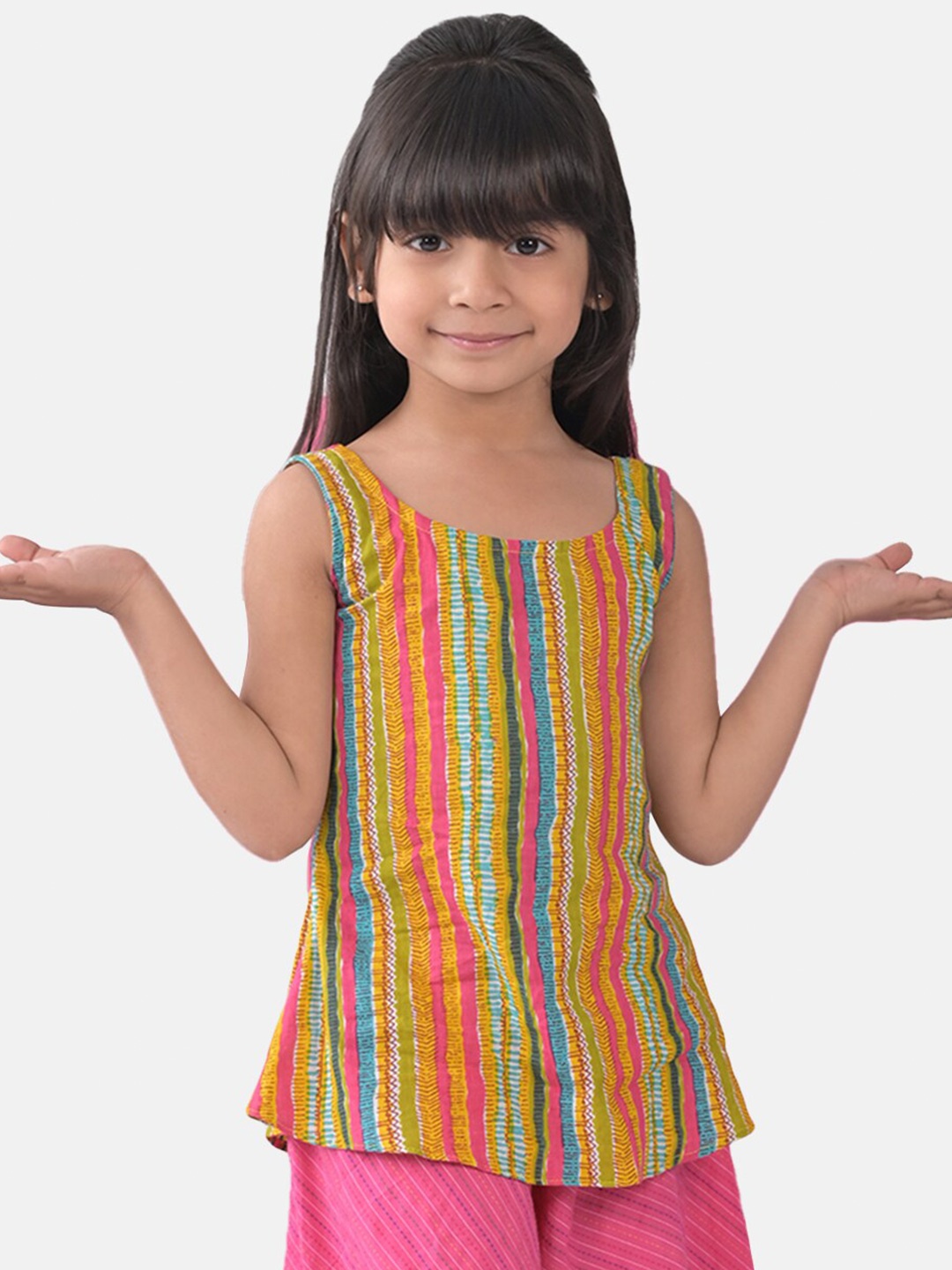

Sangria Girls Striped Sleeveless Pure Cotton Top, Pink