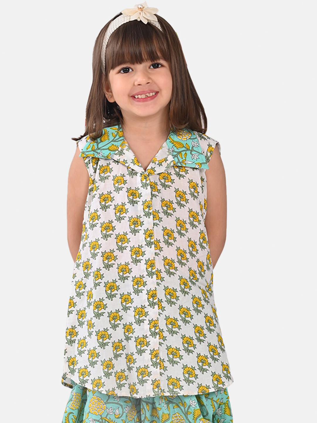 

Sangria Girls Floral Printed Pure Cotton Shirt Style Top, White
