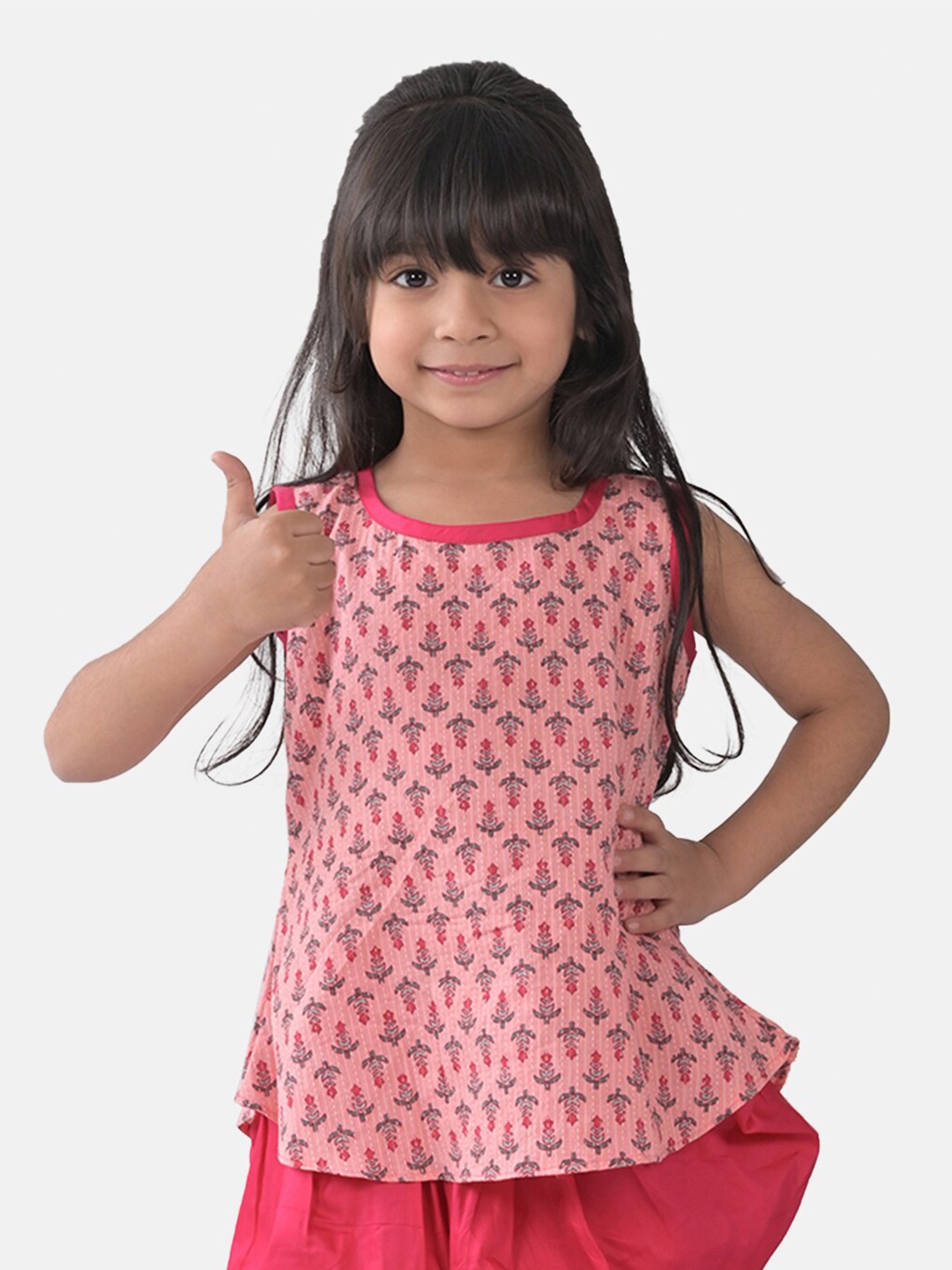 

Sangria Girls Floral Printed Pure Cotton Sleeveless Top, Pink