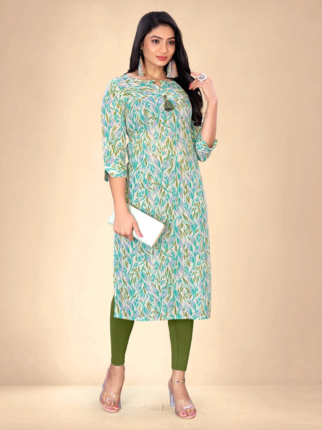 

Abhilasha Floral Printed Pure Cotton Straight Kurta, Green