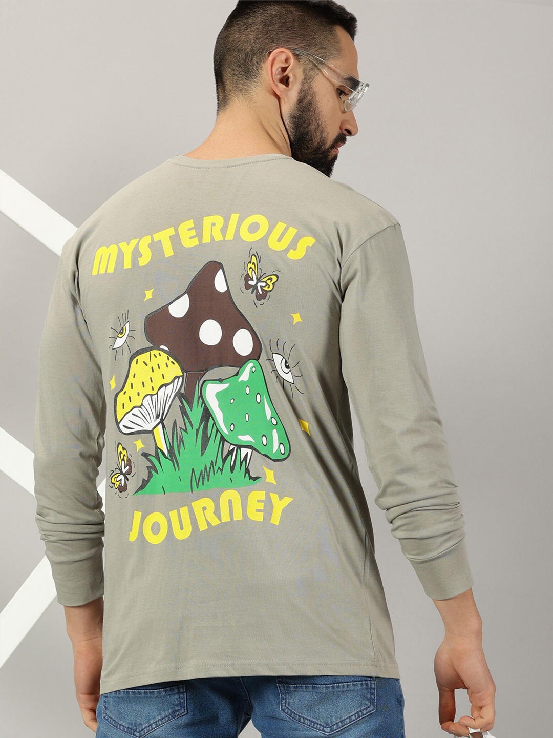 

GESPO Graphic Printed Pure Cotton T-shirt, Grey