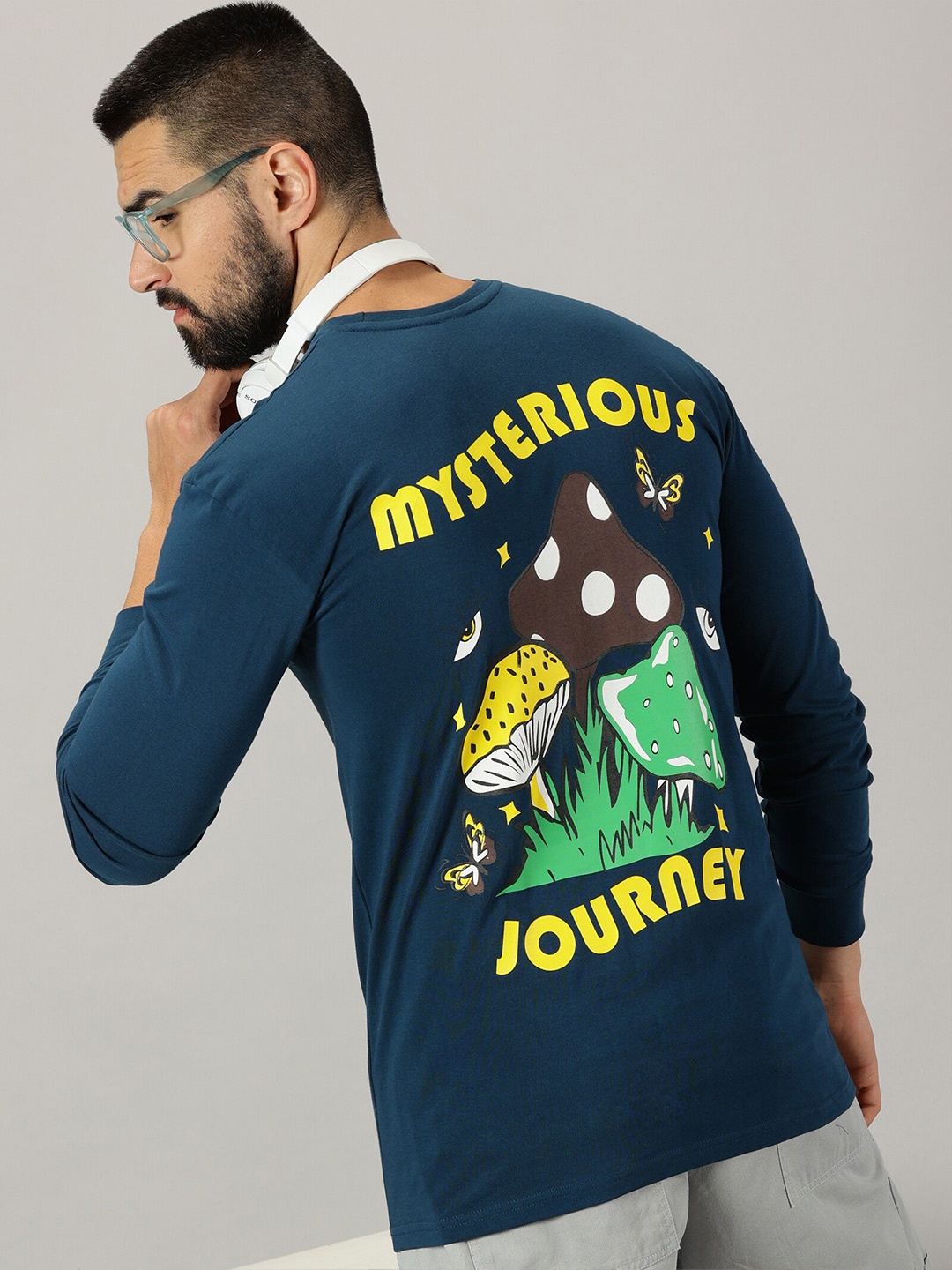 

GESPO Graphic Printed Pure Cotton T-shirt, Teal
