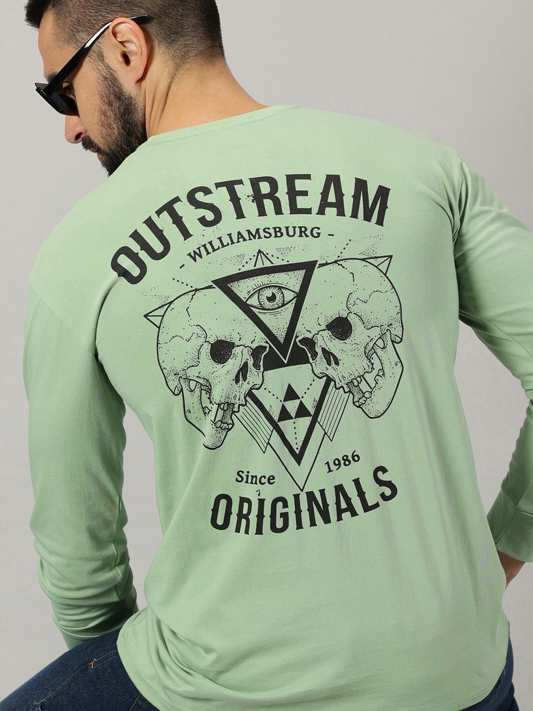 

GESPO Graphic Printed Pure Cotton T-shirt, Green