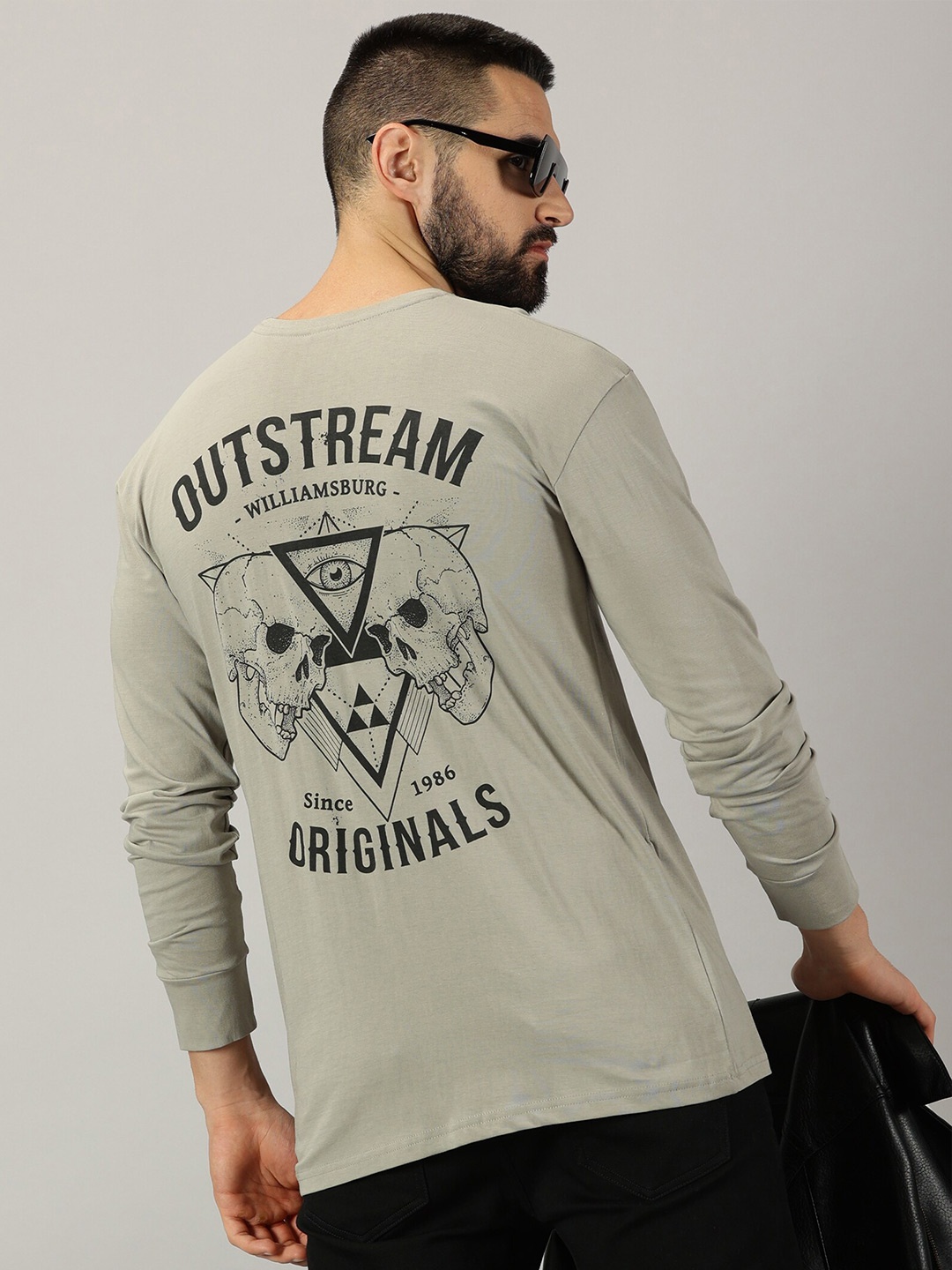 

GESPO Graphic Printed Pure Cotton T-shirt, Grey