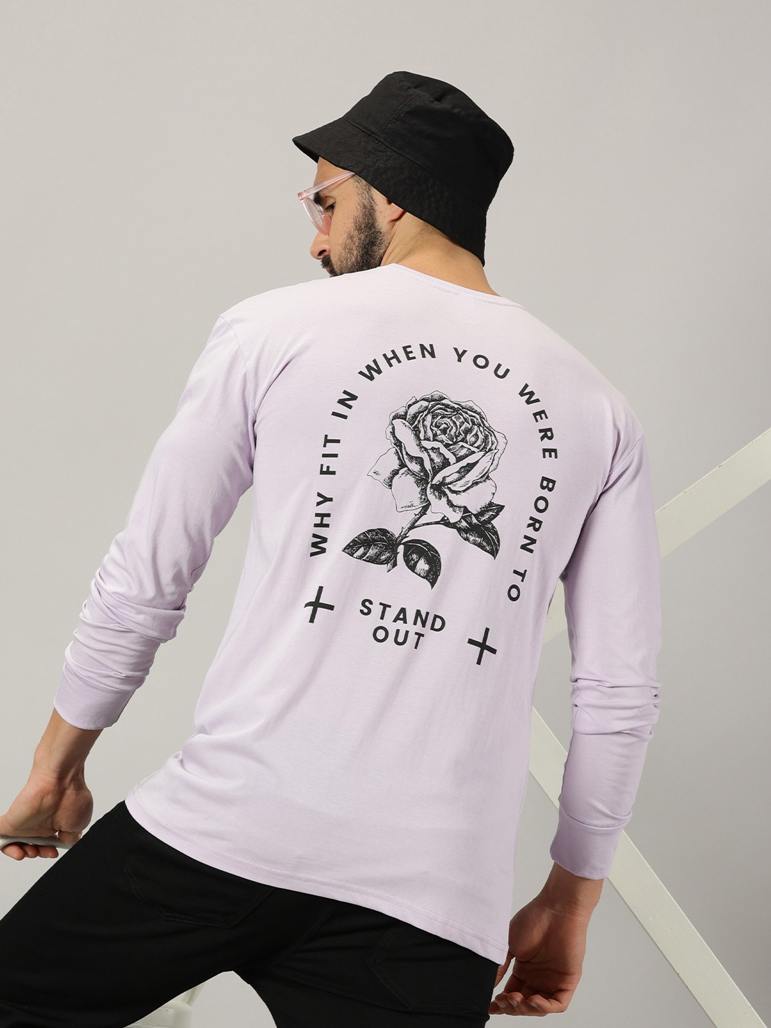 

GESPO Typography Printed Pure Cotton T-shirt, Lavender