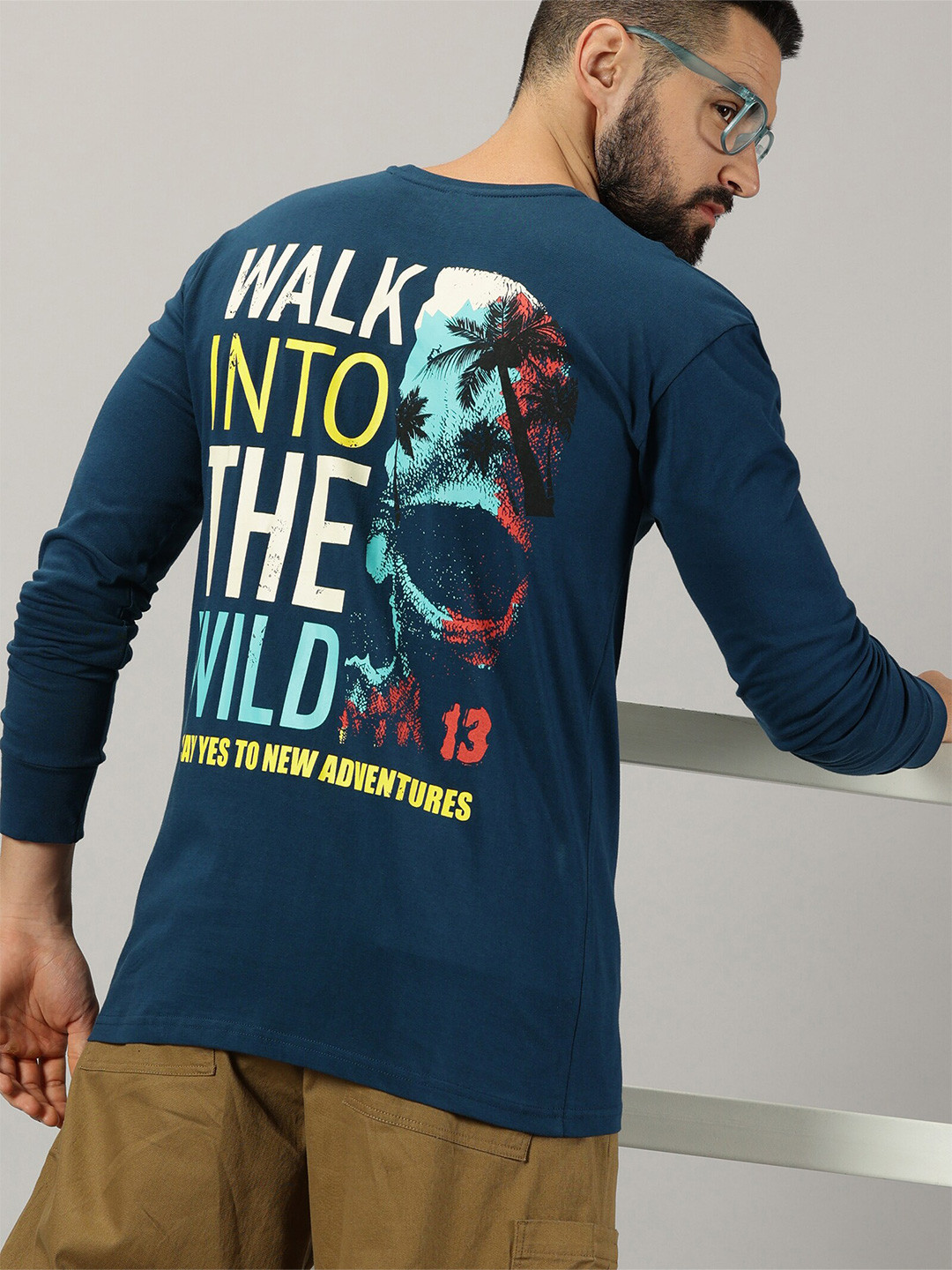 

GESPO Typography Printed Pure Cotton T-shirt, Teal