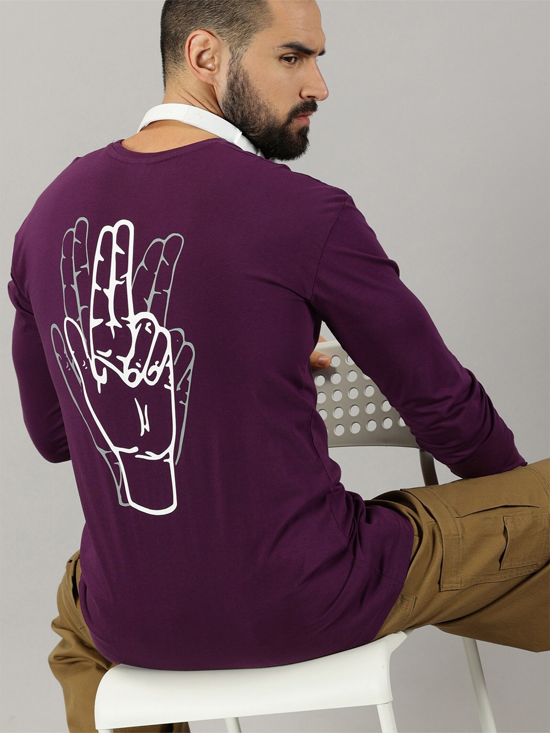 

GESPO Graphic Printed Pure Cotton T-shirt, Burgundy