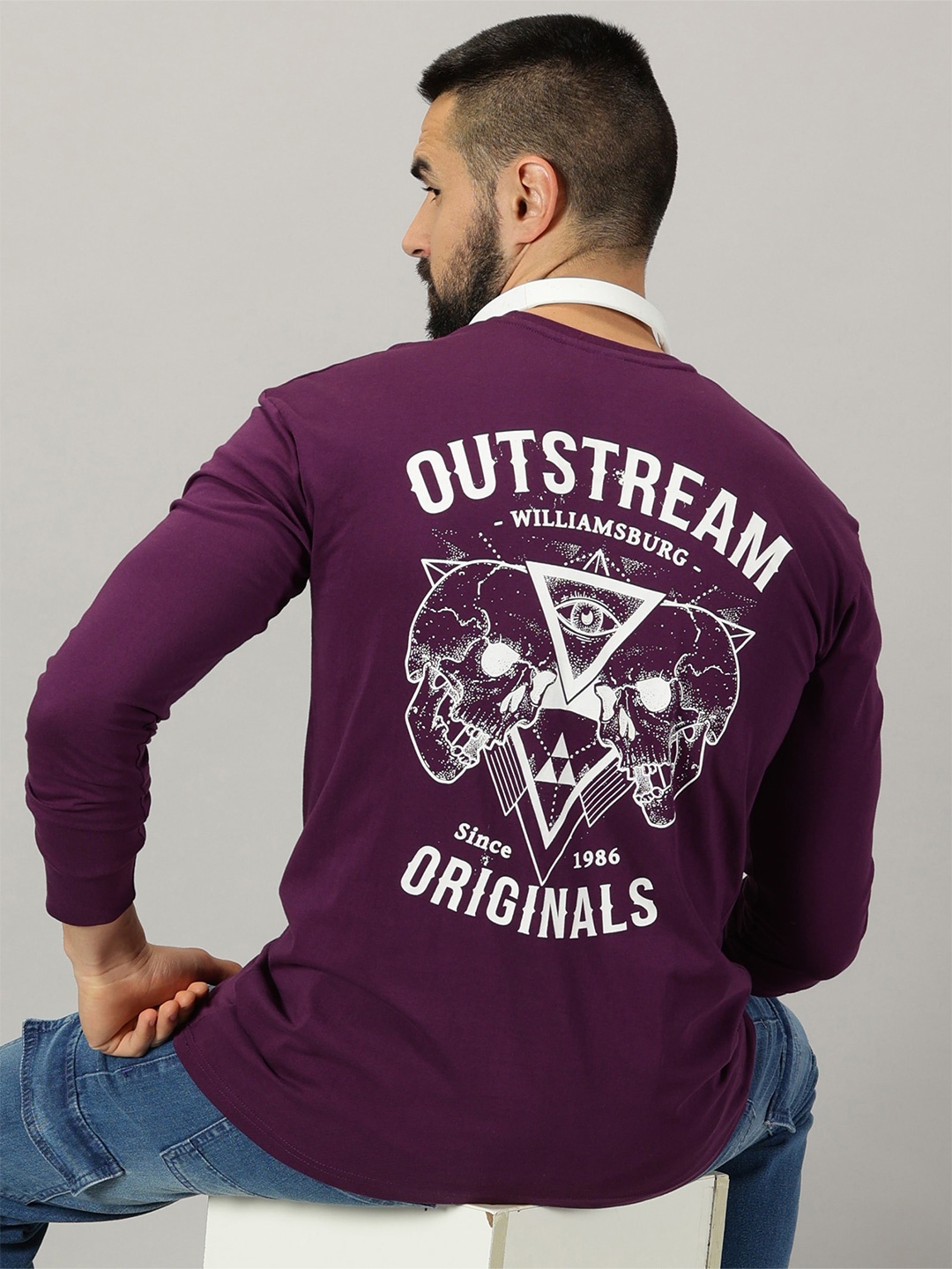 

GESPO Graphic Printed Pure Cotton T-shirt, Burgundy