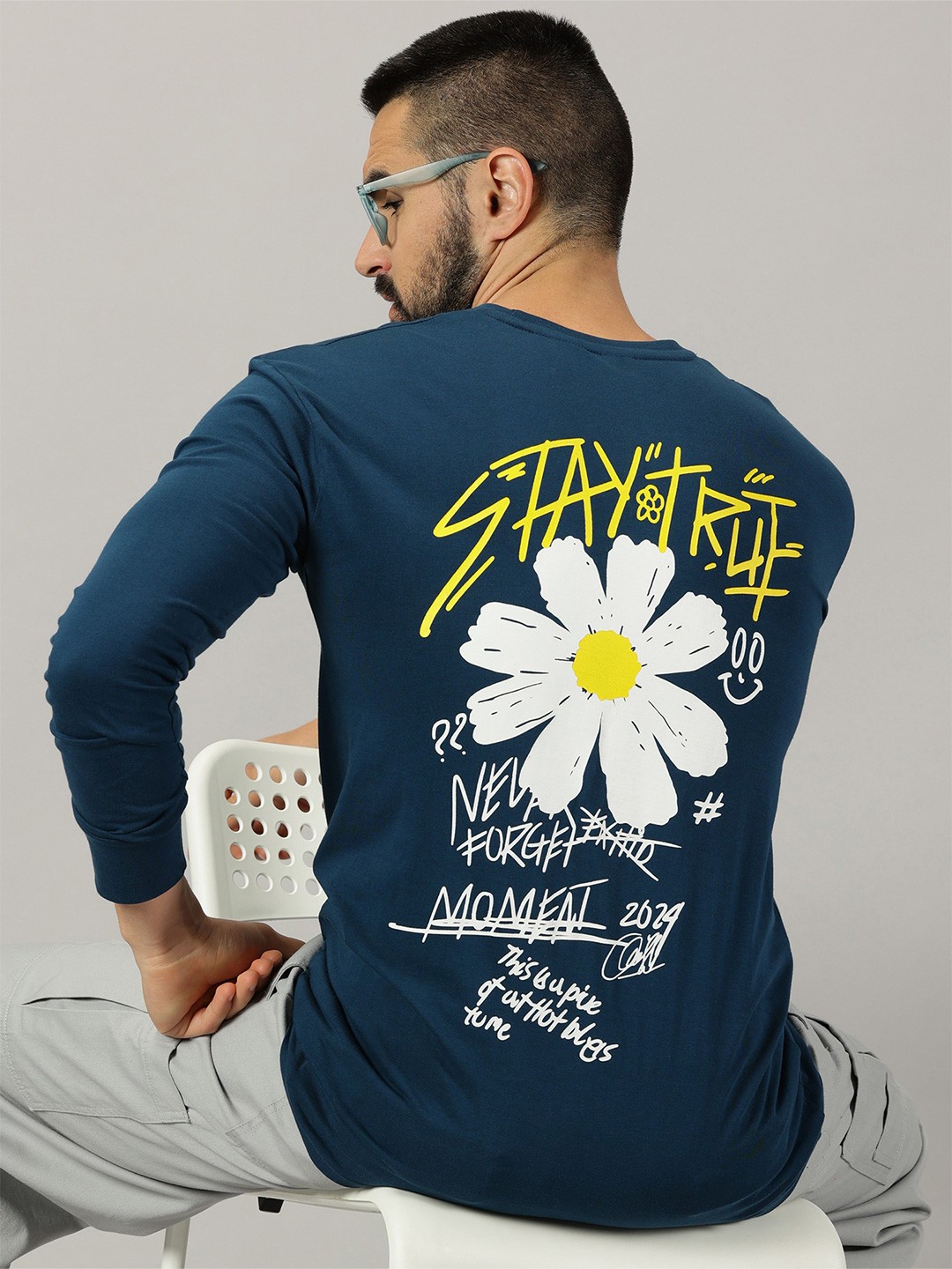 

GESPO Typography Printed Pure Cotton T-shirt, Teal