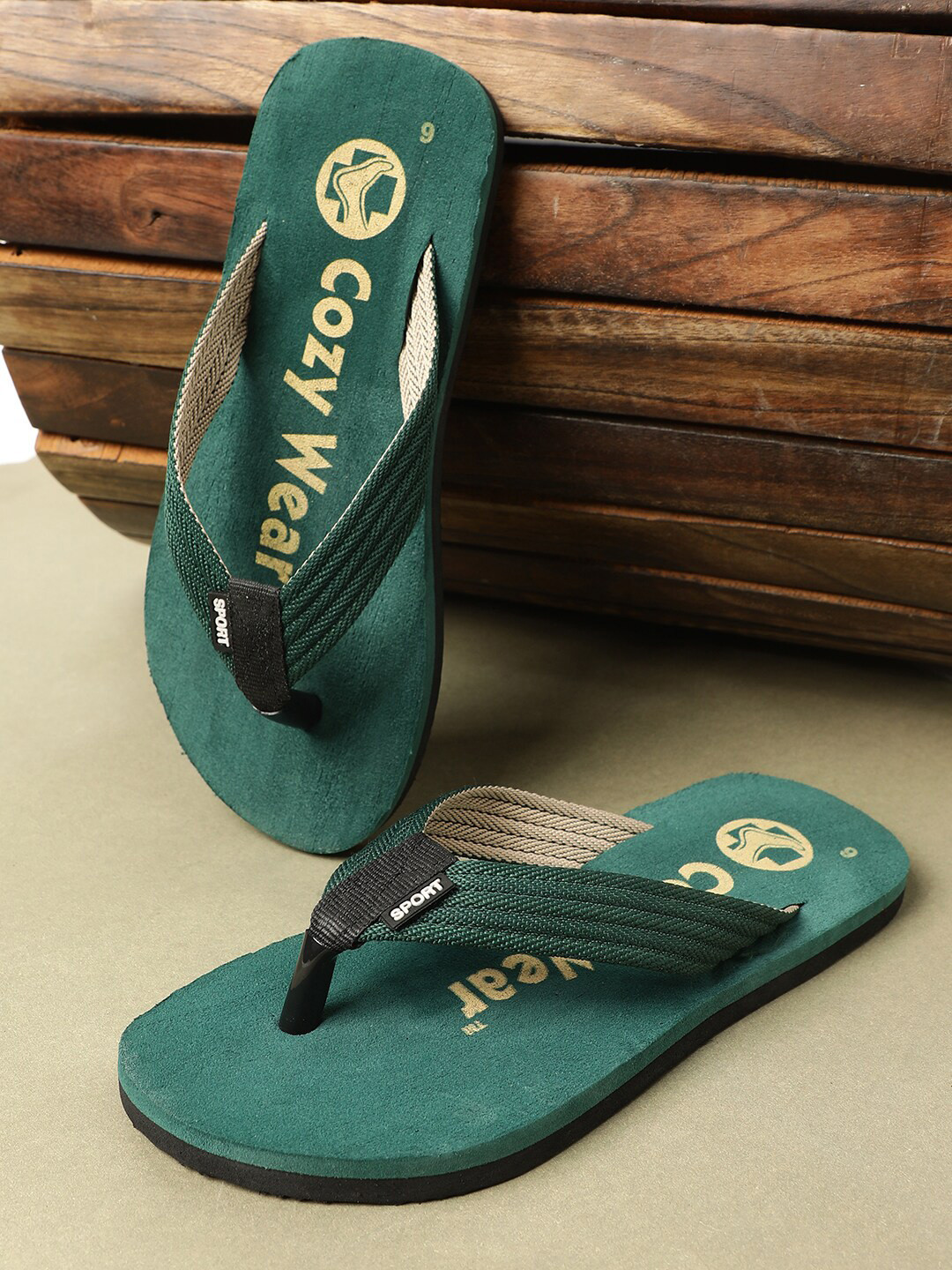 

Cozy Wear Men Printed Thong Flip-Flops, Green