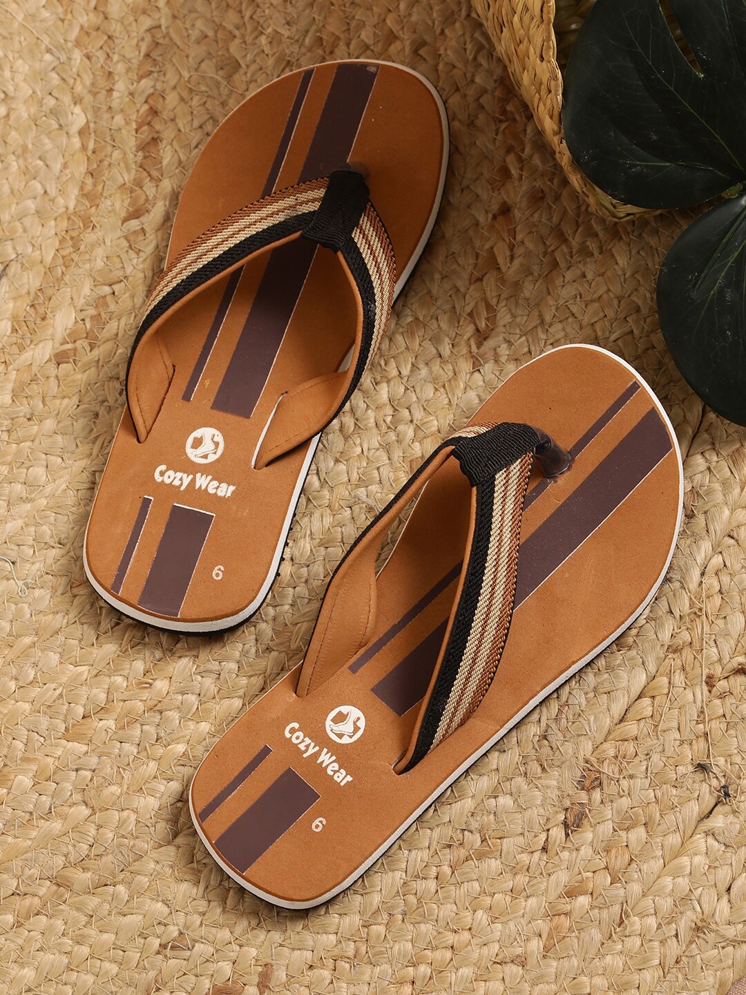 

Cozy Wear Men Striped Thong Flip-Flops, Tan