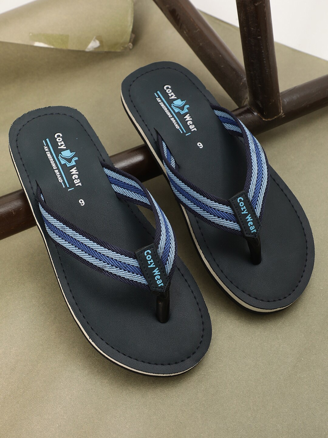 

Cozy Wear Men Striped Thong Flip-Flops, Teal