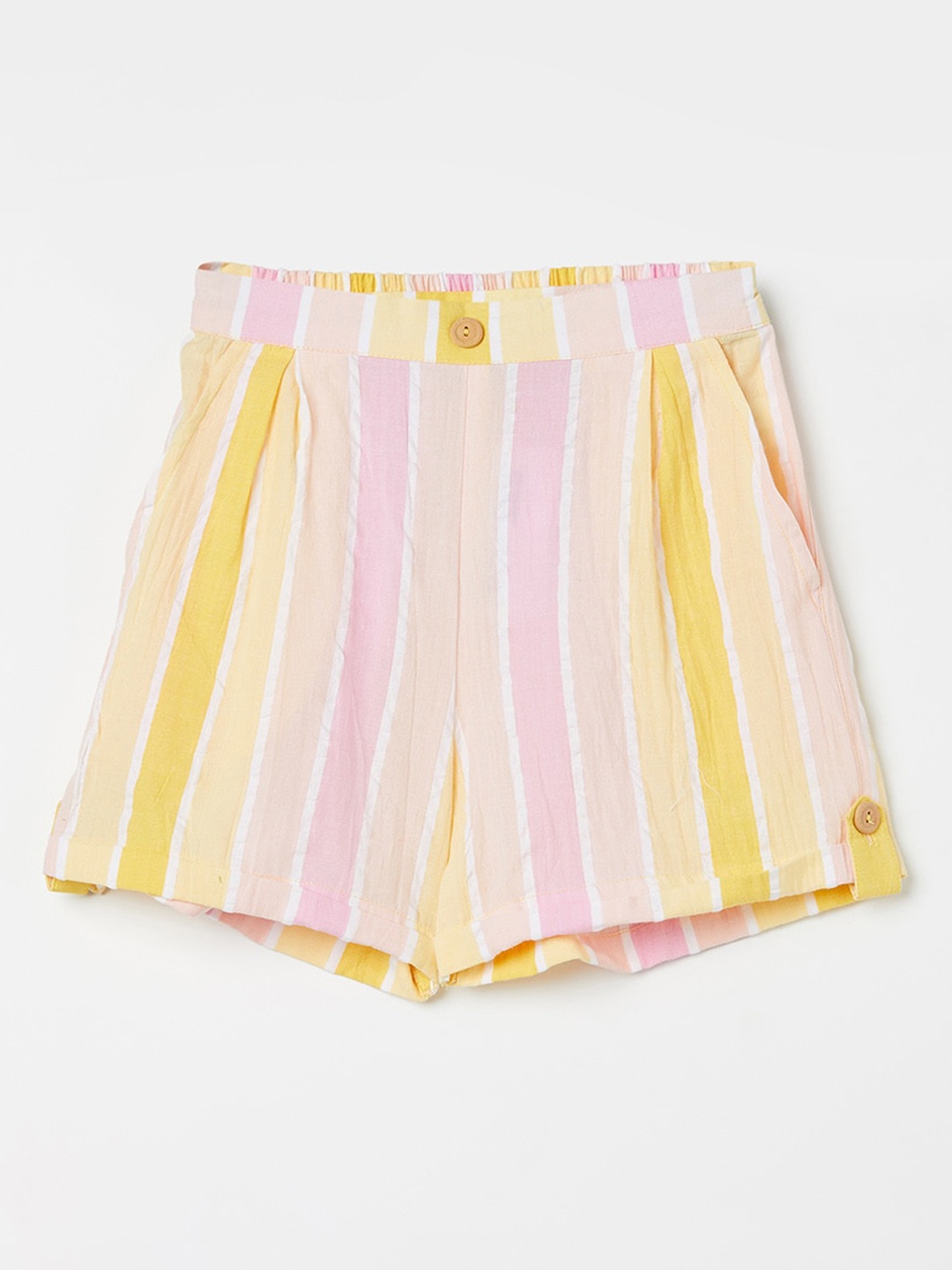 

Fame Forever by Lifestyle Girls Striped Pure Cotton Shorts, Yellow