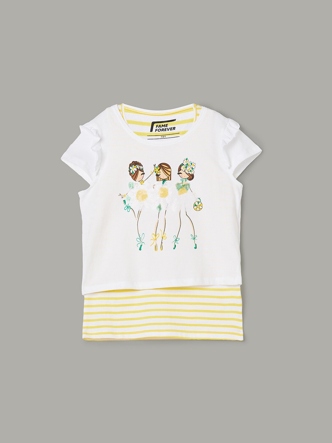 

Fame Forever by Lifestyle Pack Of 2 Girls Striped V-Neck T-shirt, White
