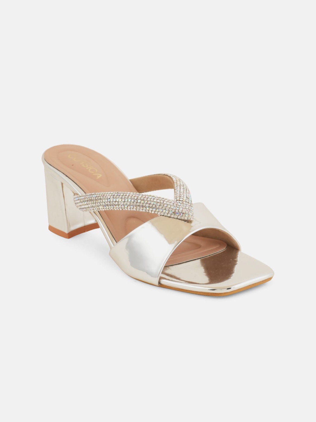 

CORSICA Embellished Open Toe Block Heels, Silver