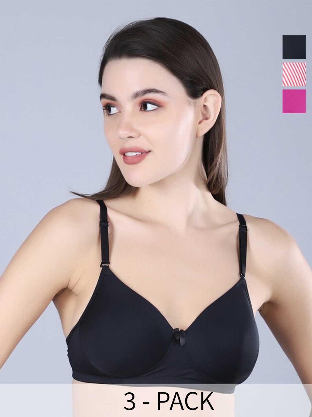 

Sonalvu Pack Of 3 T-shirt Bra Full Coverage Lightly Padded Non-Wired All Day Comfort, Pink