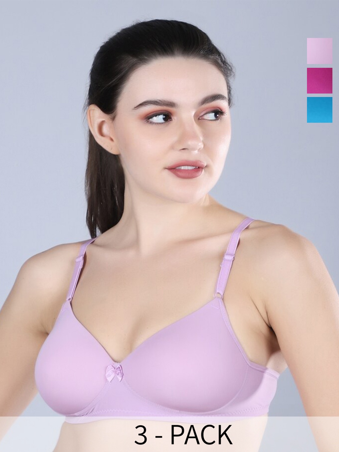 

Sonalvu Pack Of 3 T-shirt Bra Full Coverage Lightly Padded Non-Wired All Day Comfort, Lavender