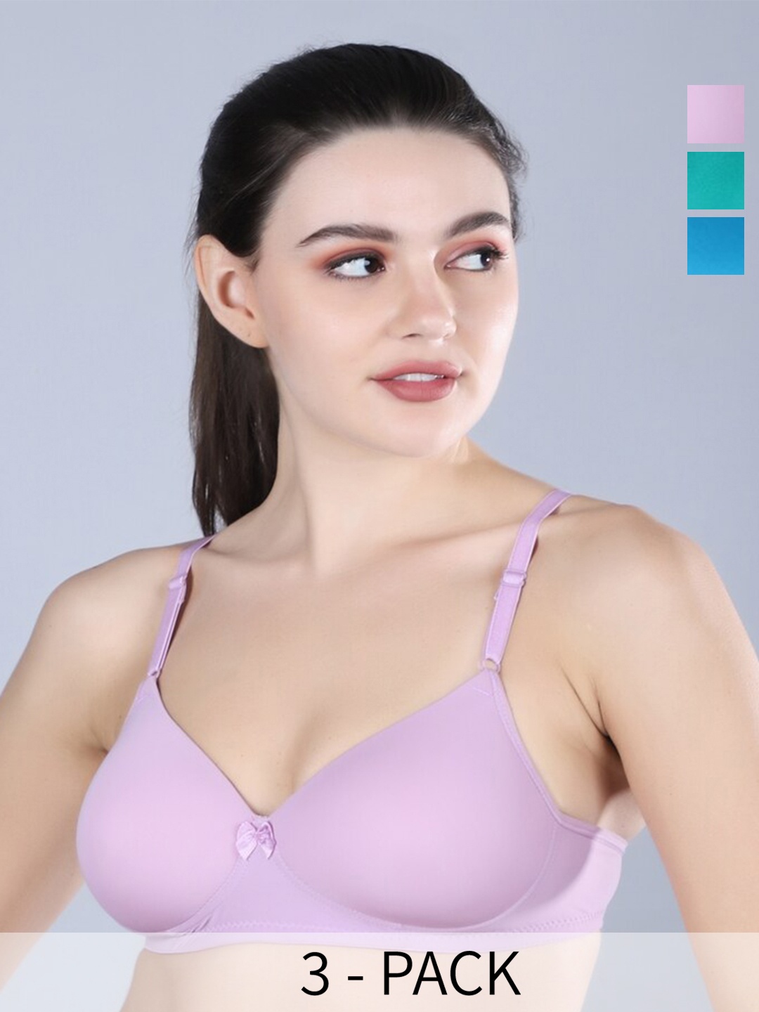 

Sonalvu Pack Of 3 T-shirt Bra Full Coverage Lightly Padded Non-Wired All Day Comfort, Lavender