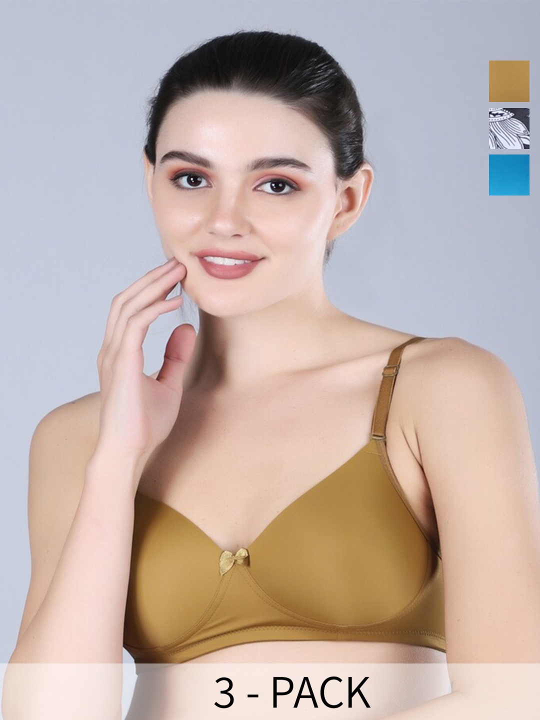

Sonalvu Pack Of 3 T-shirt Bra Full Coverage Lightly Padded Non-Wired All Day Comfort, Green