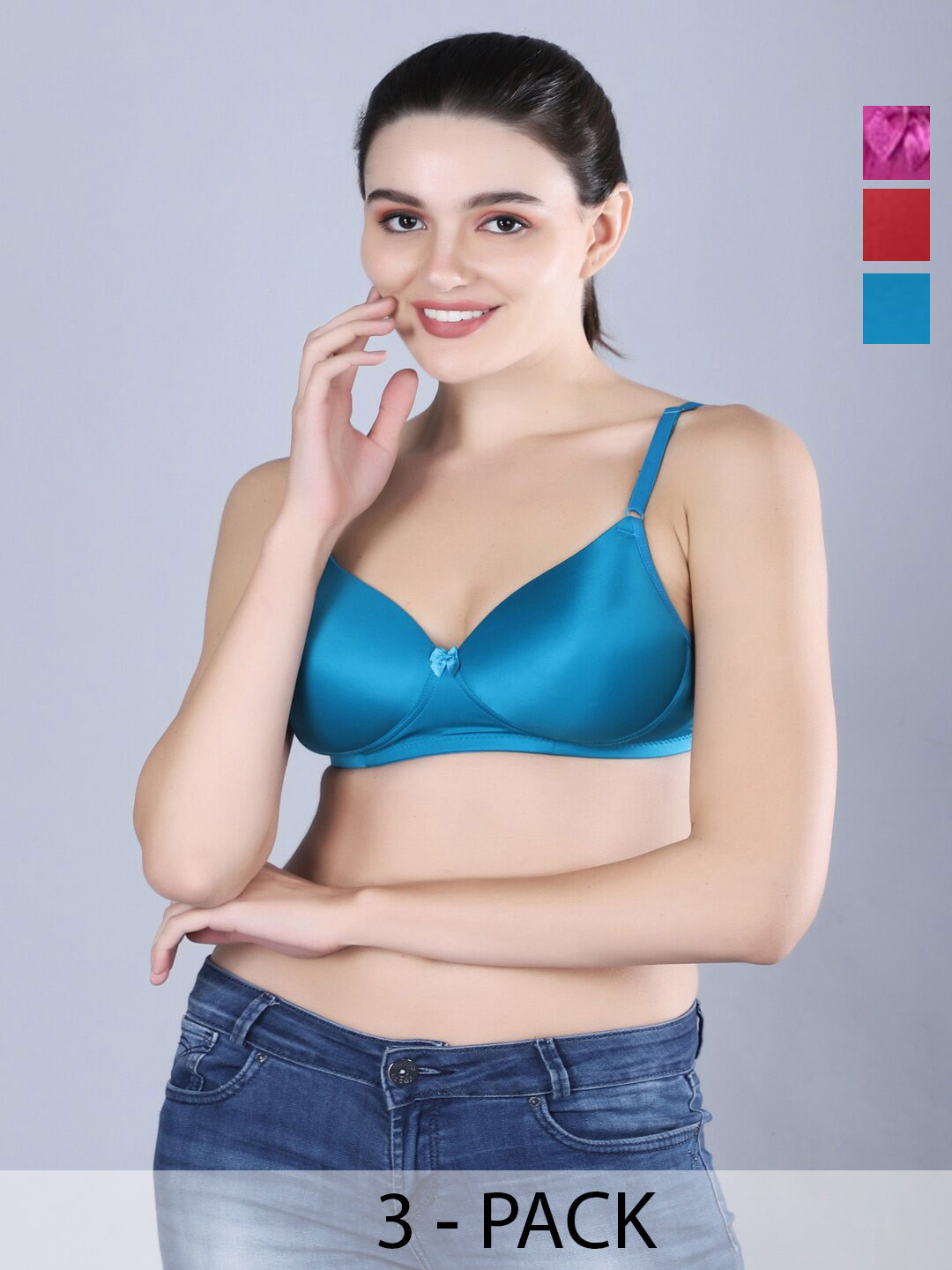 

Sonalvu Pack of 3 Full Coverage Lightly Padded Bra, Pink