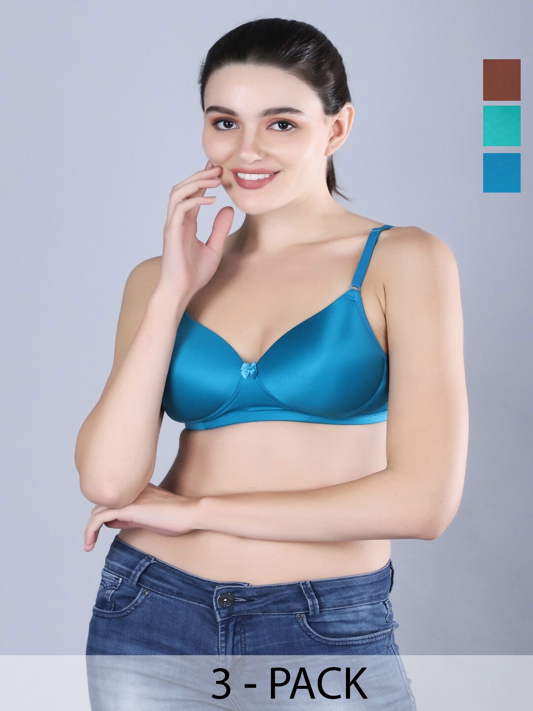

Sonalvu Pack Of 3 Full Coverage Lightly Padded T-shirt Bra - All Day Comfort, Blue