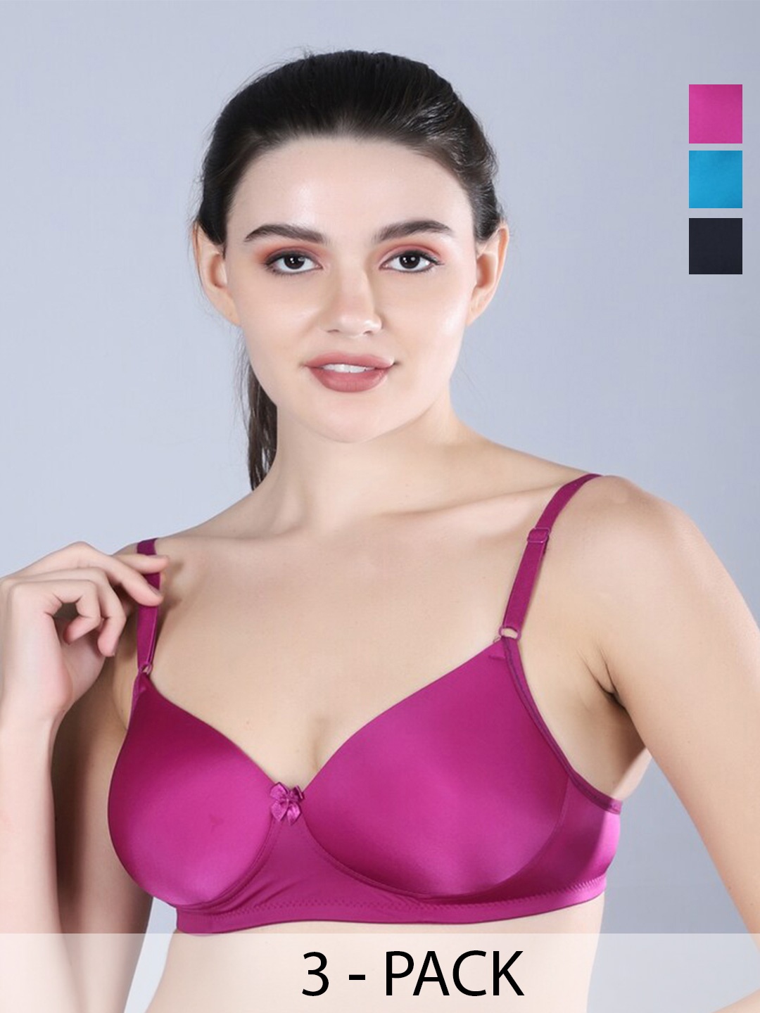 

Sonalvu Pack Of 3 Full Coverage Lightly Padded T-shirt Bra - All Day Comfort, Pink