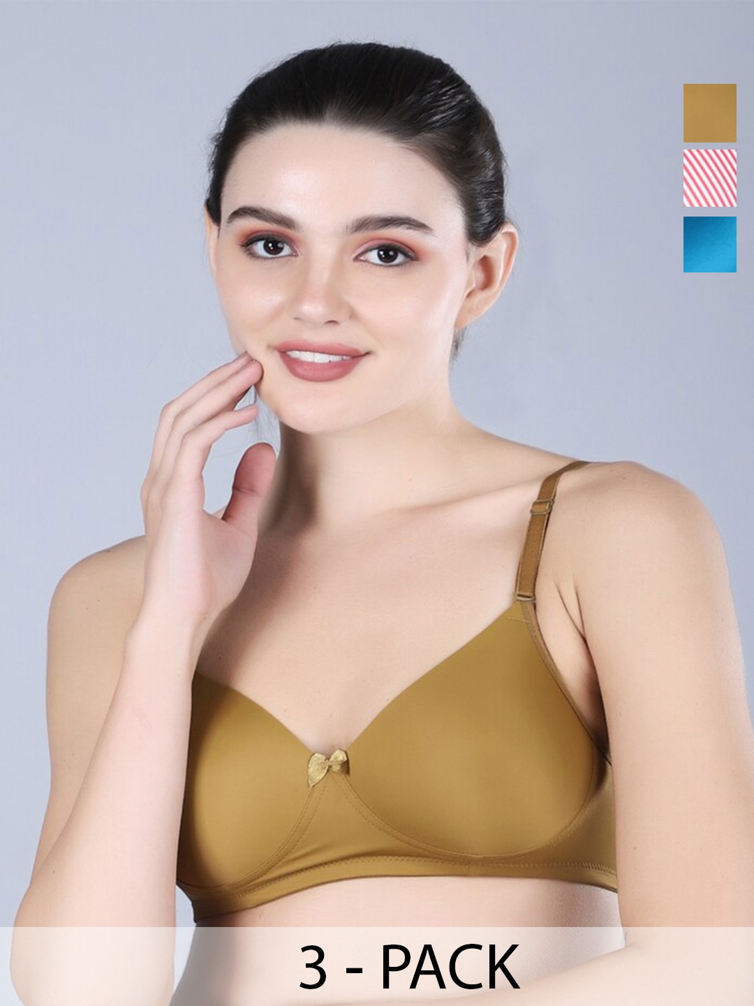 

Sonalvu Pack Of 3 Full Coverage Lightly Padded Bra All Day Comfort, Olive