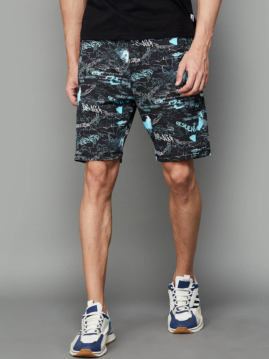 

Forca by Lifestyle Men Typography Printed Cotton Shorts, Black