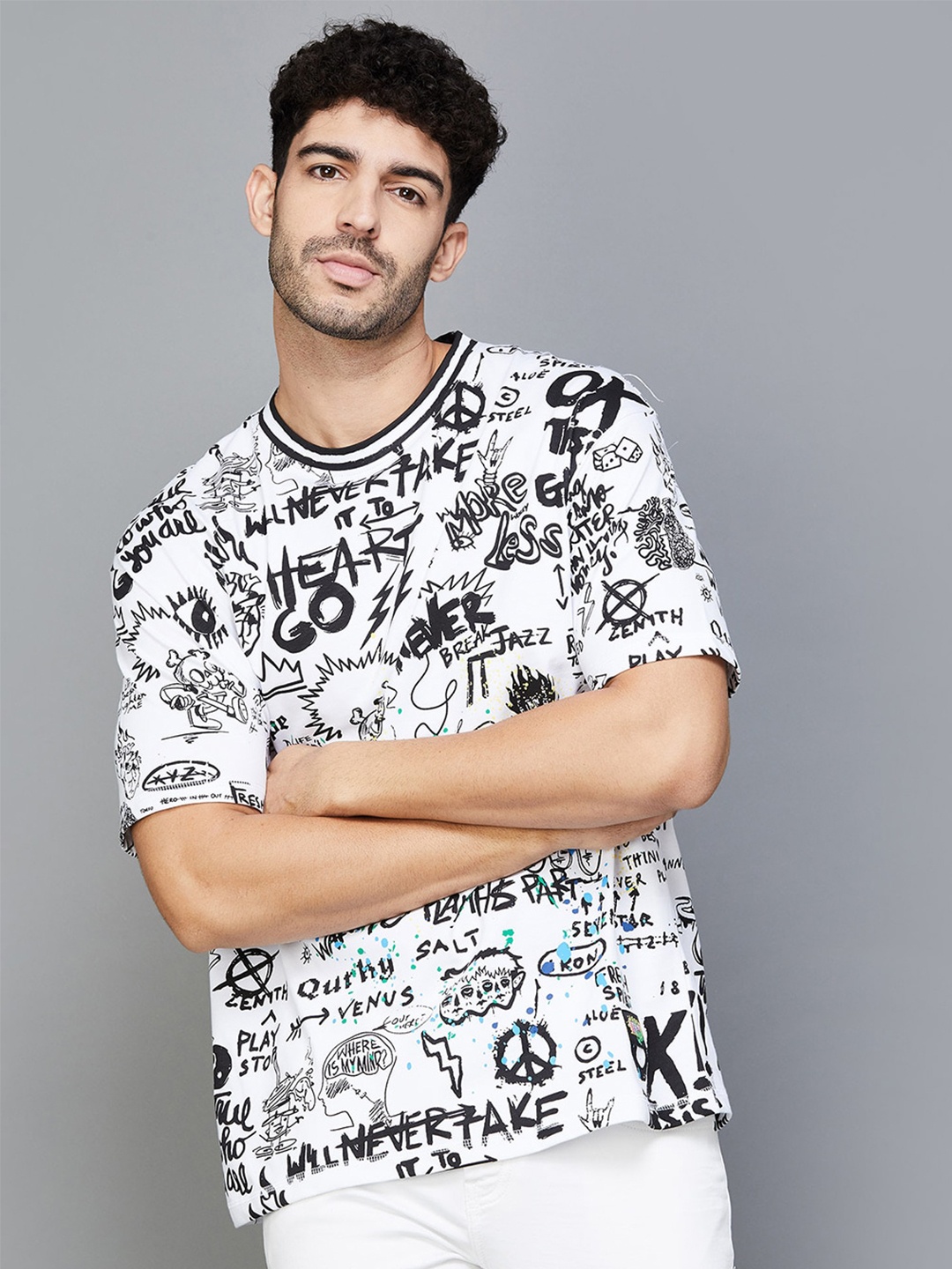 

Forca by Lifestyle Printed Round Short Sleeves Cotton T-shirt, Grey