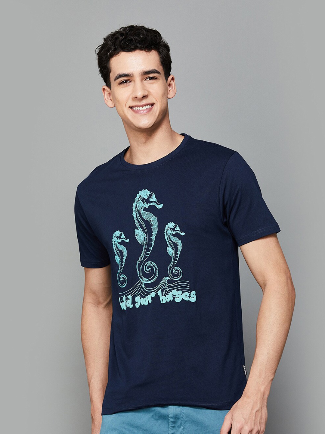 

Fame Forever by Lifestyle Typography Printed Round Short Sleeves Cotton T-shirt, Blue