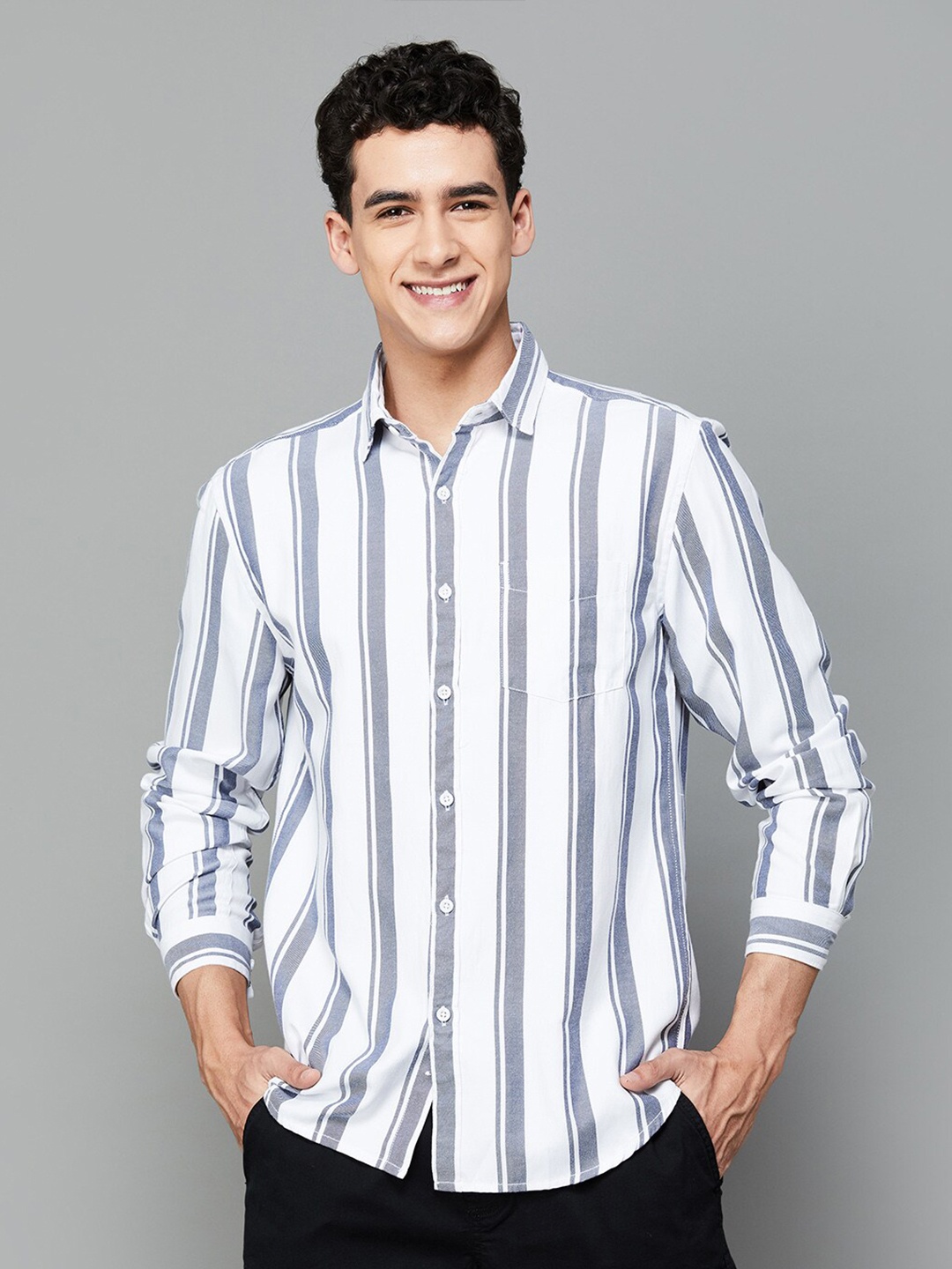 

Fame Forever by Lifestyle Slim Fit Opaque Striped Casual Shirt, White