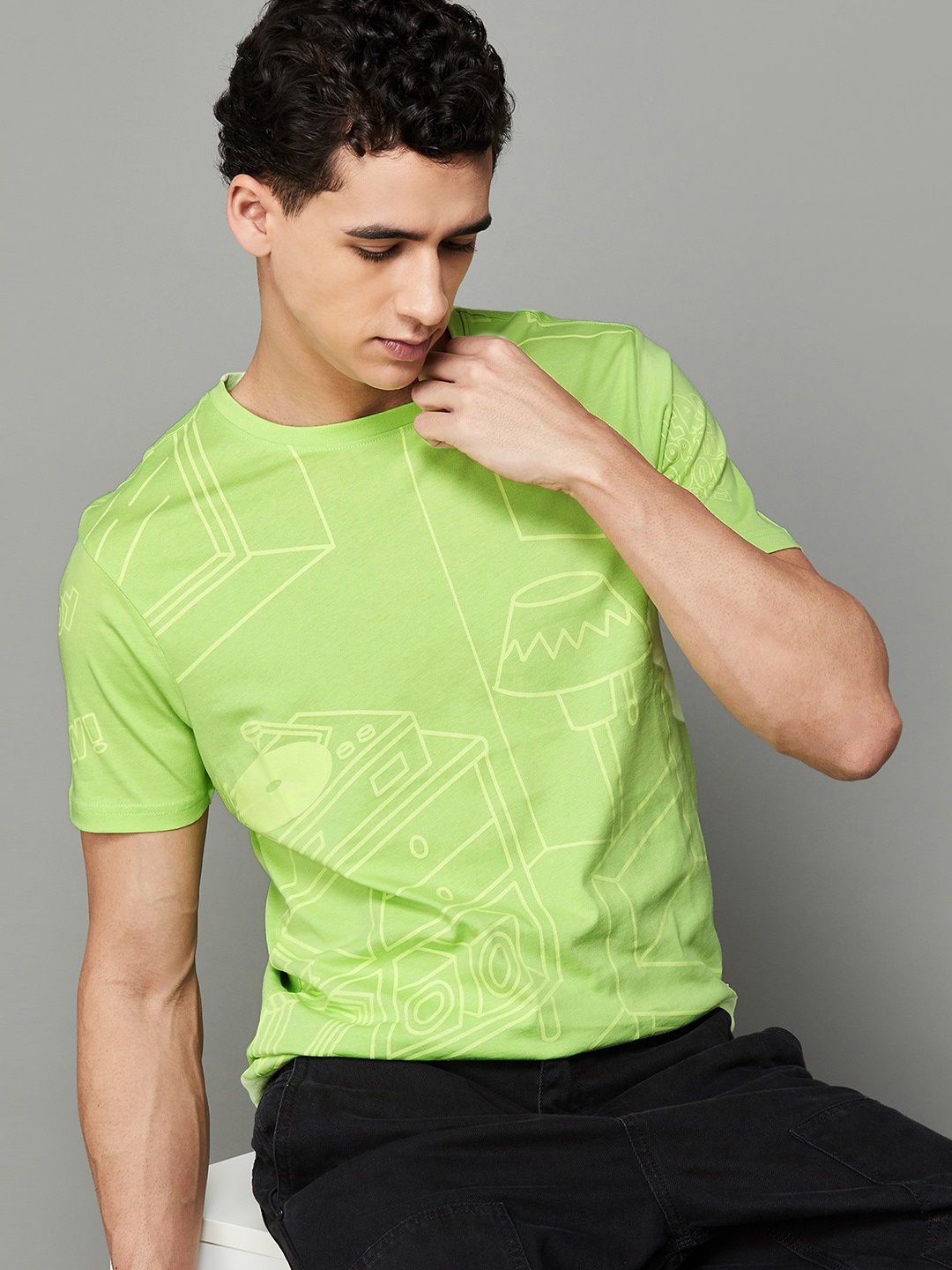 

Fame Forever by Lifestyle Printed Round Short Sleeves Cotton Slim Fit T-shirt, Green