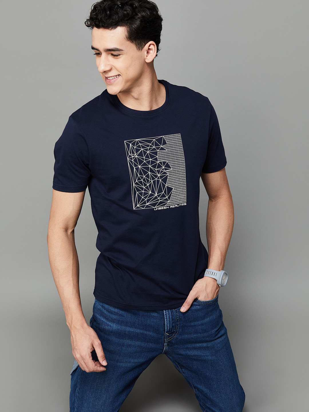 

Fame Forever by Lifestyle Typography Printed Round Short Sleeves Cotton Slim Fit T-shirt, Blue