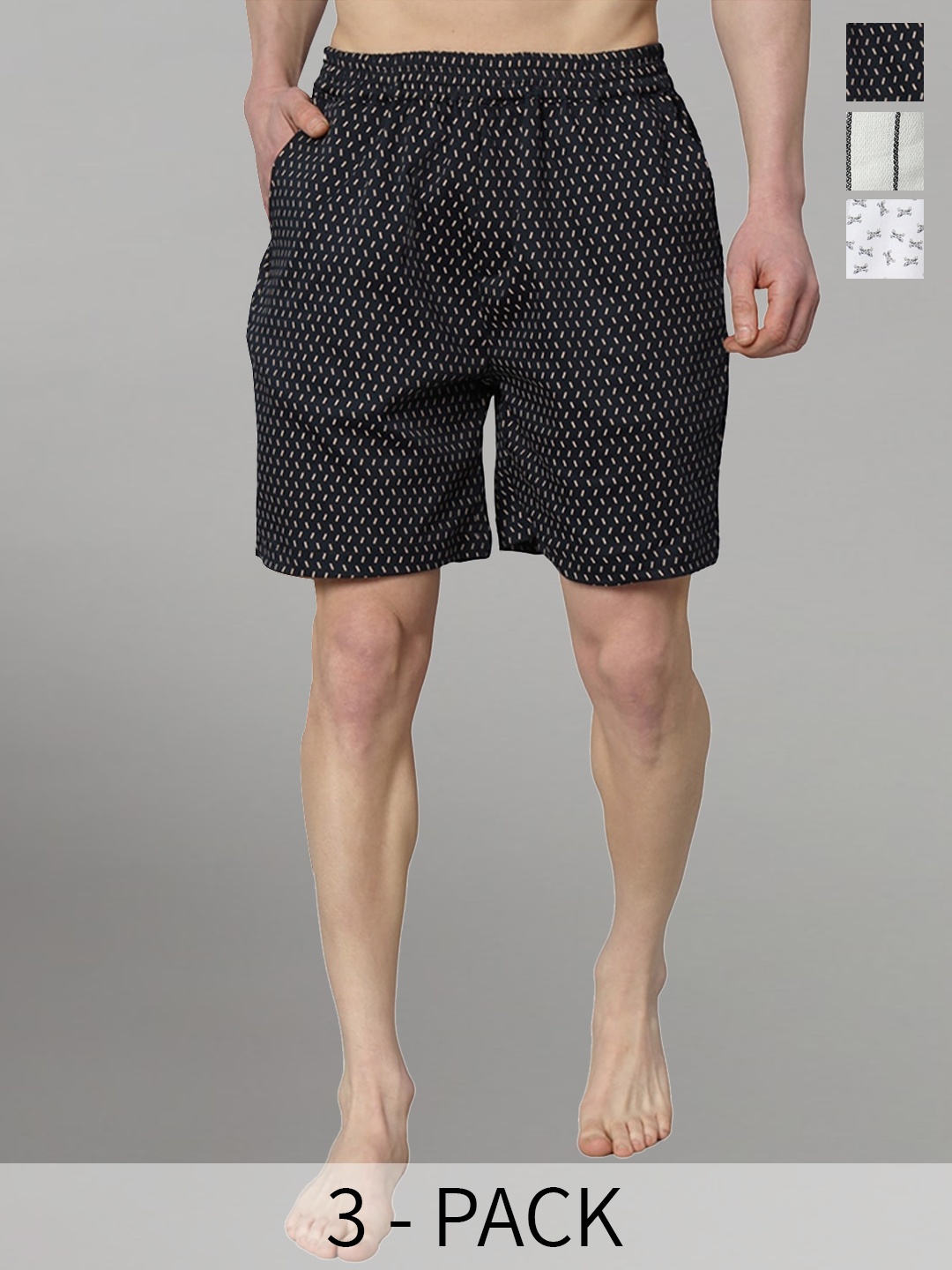

OWO THE LABEL Pack Of 3 Printed Pure Cotton Boxers OTLMB01_2_3-S, White