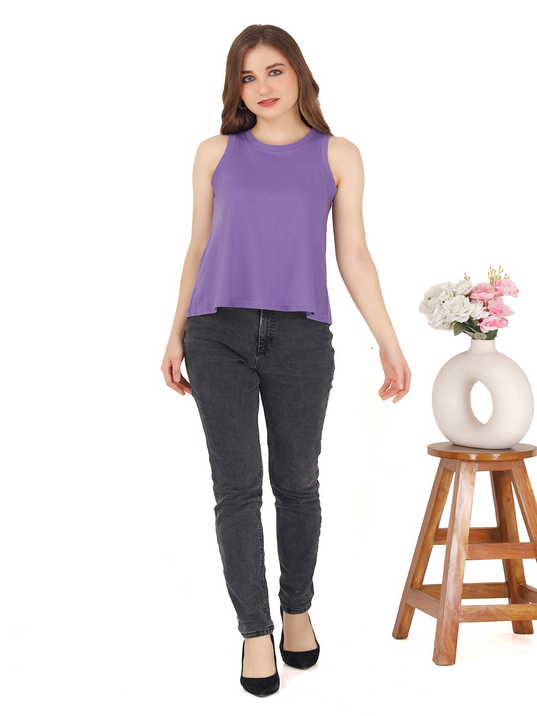 

VISO Round Neck Sleeveless A Line Top, Purple