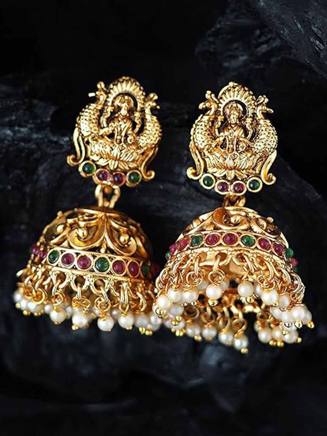 

MANSIYAORANGE Gold-Plated Classic Temple Jhumkas Earrings