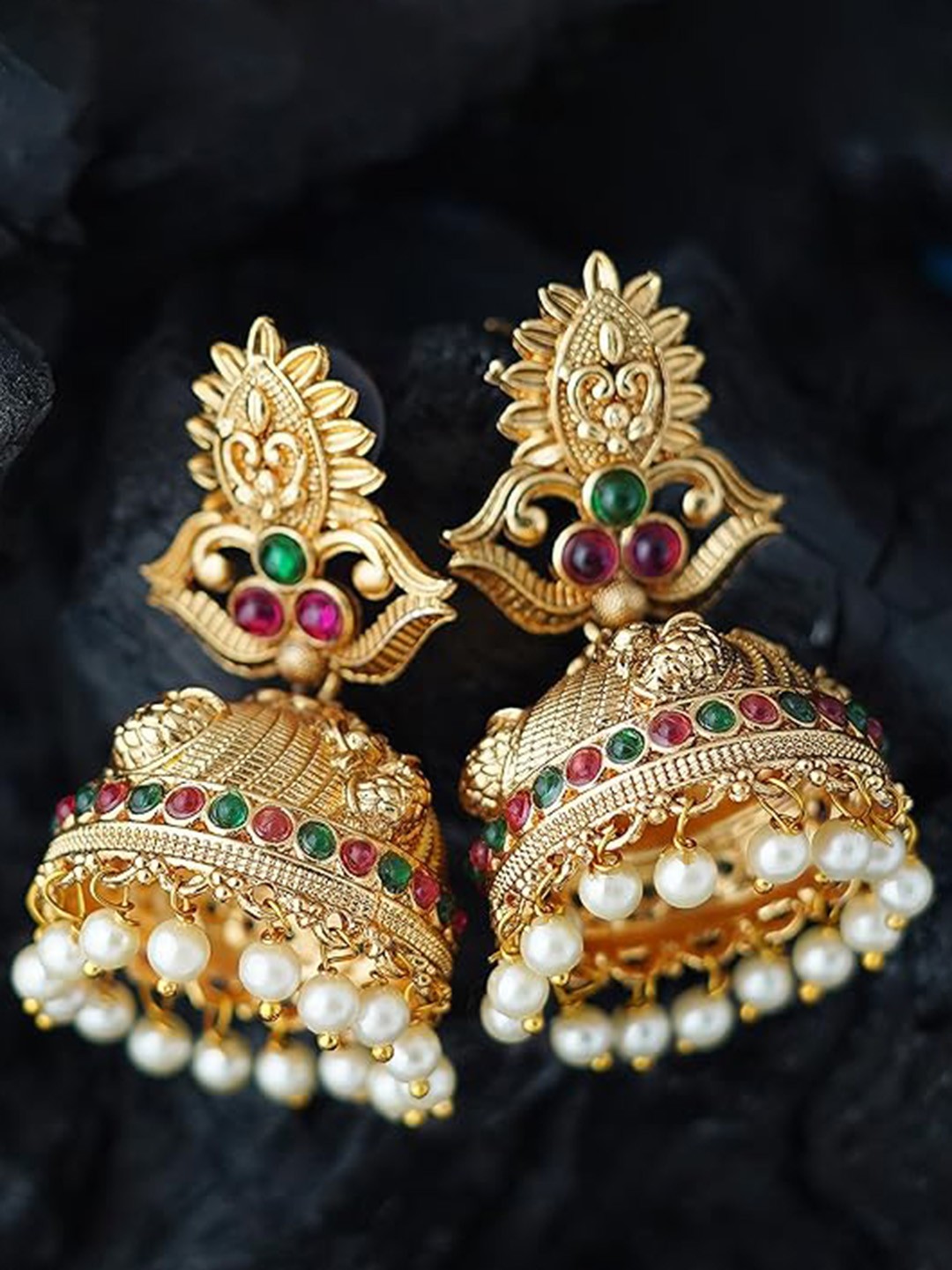 

MANSIYAORANGE Gold-Plated Classic Temple Jhumkas Earrings