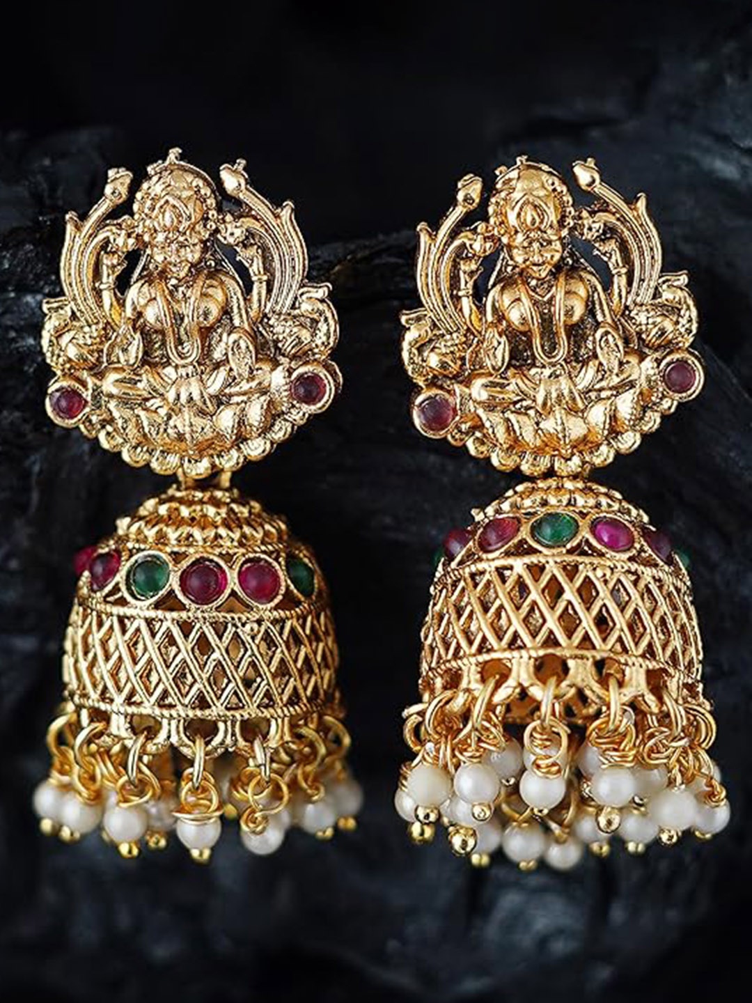 

MANSIYAORANGE Gold-Plated Classic Temple Jhumkas Earrings