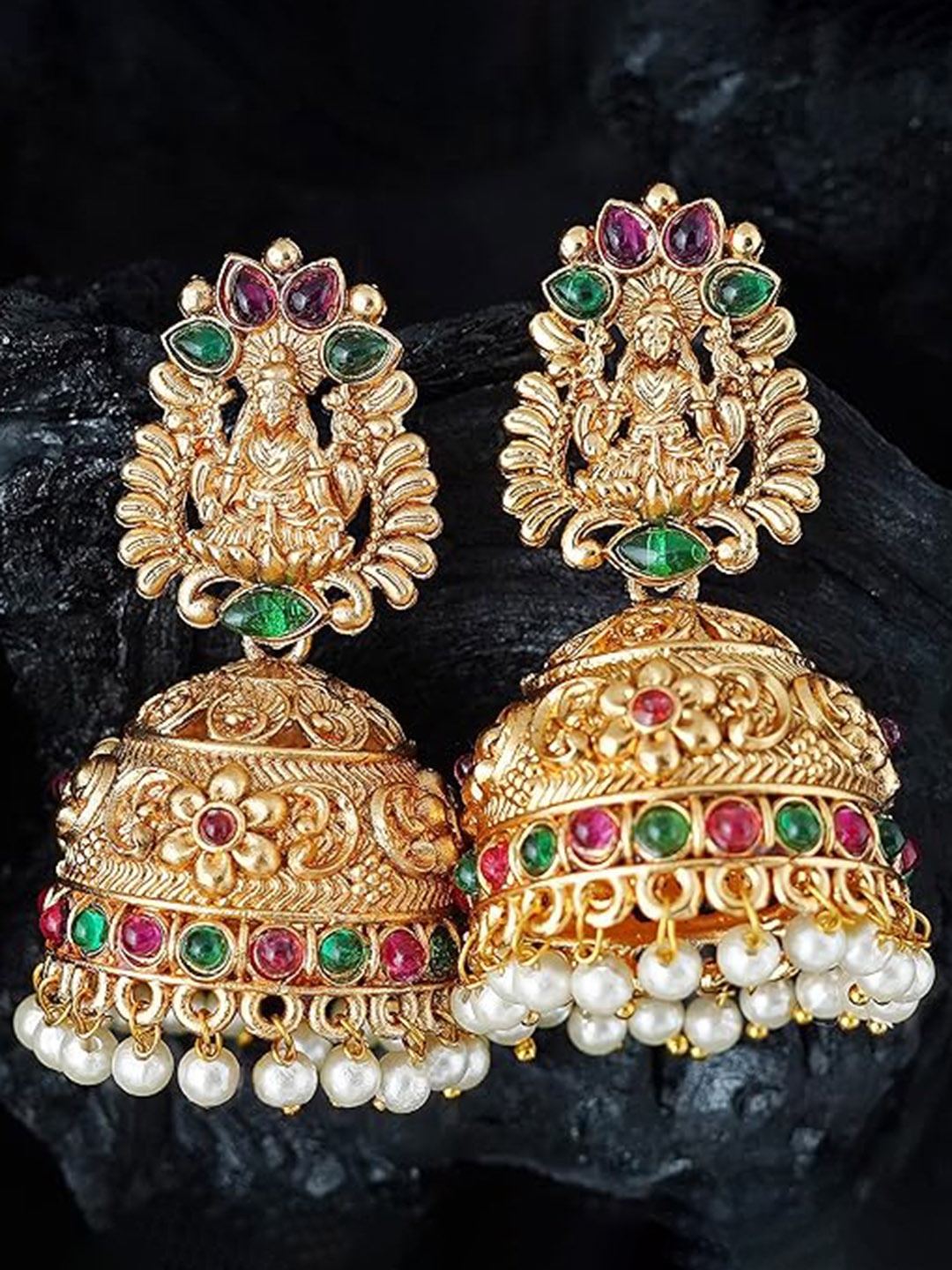 

MANSIYAORANGE Gold-Plated Classic Temple Jhumkas Earrings