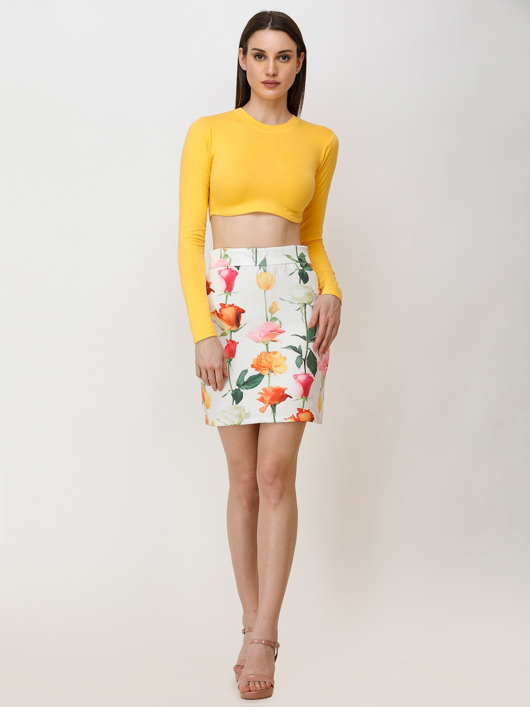 

Cation Yellow Fitted Cotton Crop Top